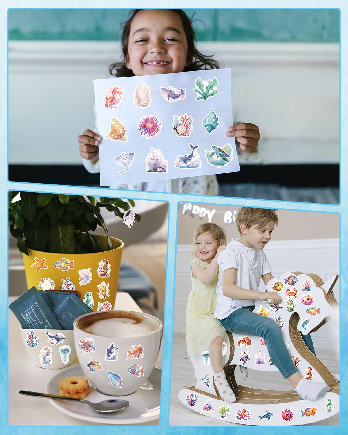 100 Pcs Ocean Animal Stickers - Cute Sea Creature Vinyl Stickers for Kids, Water Bottles, Laptop Decor - Perfect for Party Favors, DIY Crafts & Scrapbooking - Waterproof & Durable Decals for School, Home & Office Use
