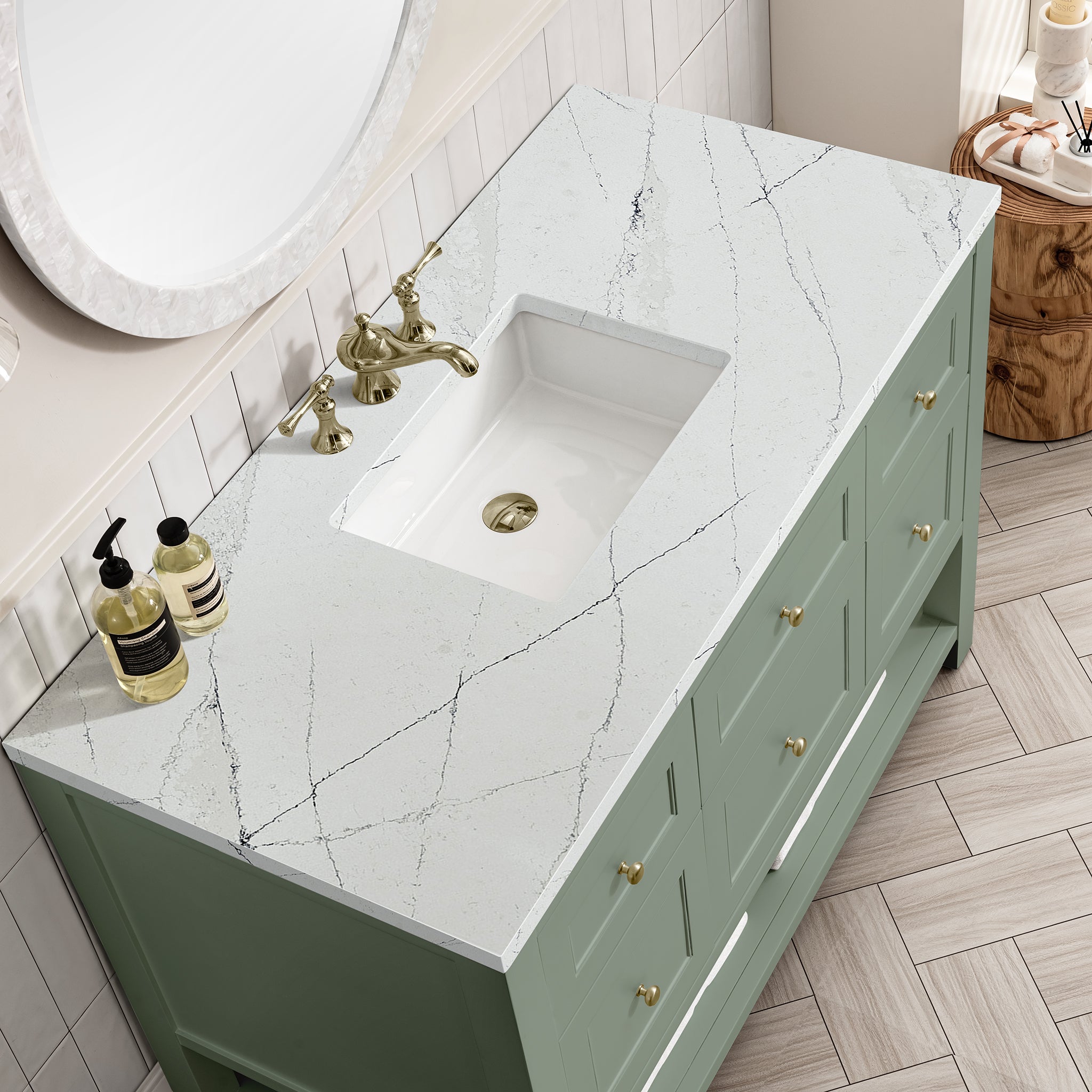 Breckenridge 48 Inch Single Bathroom Vanity with Smokey Celadon Finish & 3CM Ethereal Noctis Quartz Top - Perfect for Modern Master Bathrooms & Powder Rooms