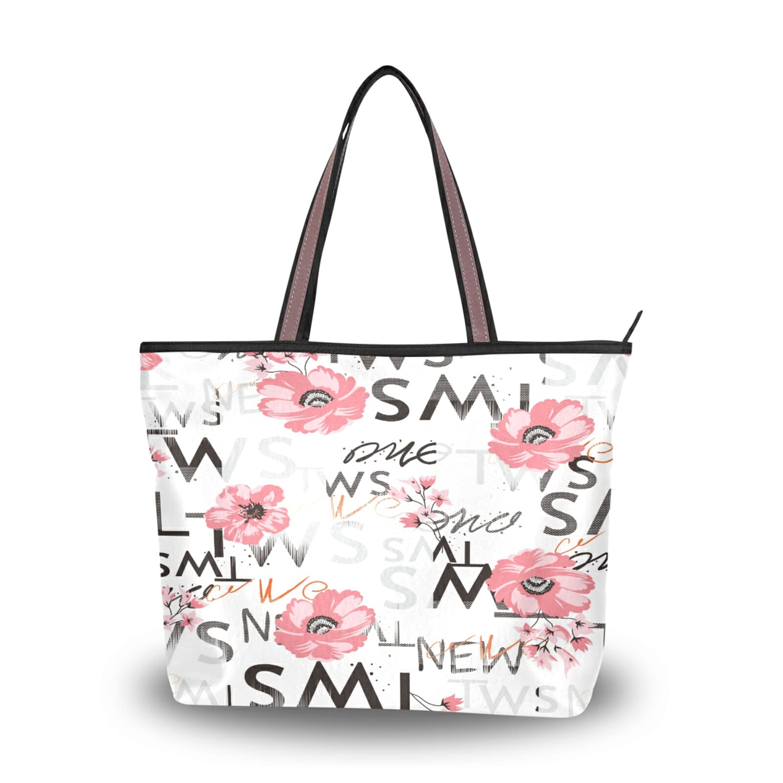 ALAZA Vintage Floral Print Zipper Tote Bag - Reusable Women's Shoulder Handbag for Beach, Travel & Shopping - Stylish Grunge Design Eco-Friendly Carryall