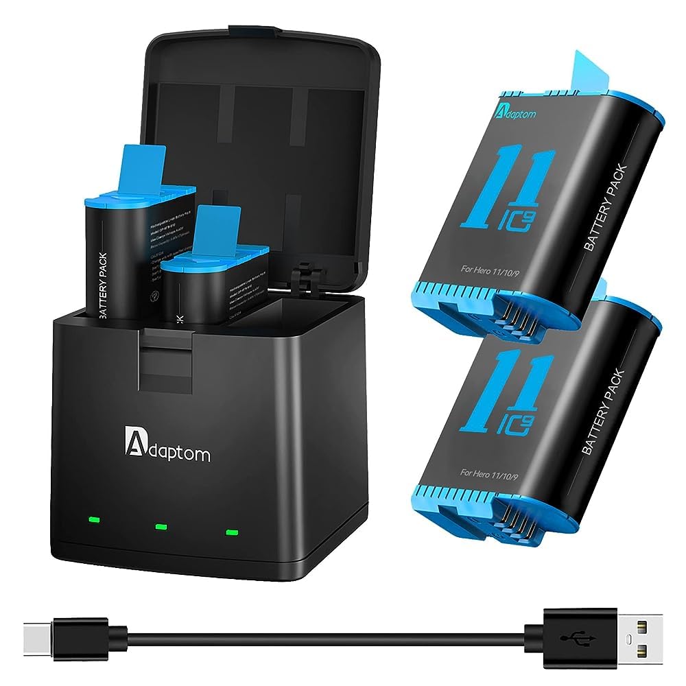 GoPro Hero 11/10/9 Battery Charger with 2 Replacement Batteries - 3-Slot Fast Charging Station for GoPro Hero 11 Black, Hero 10 Black & Hero 9 Black - Perfect for Travel, Vlogging & Outdoor Adventures
