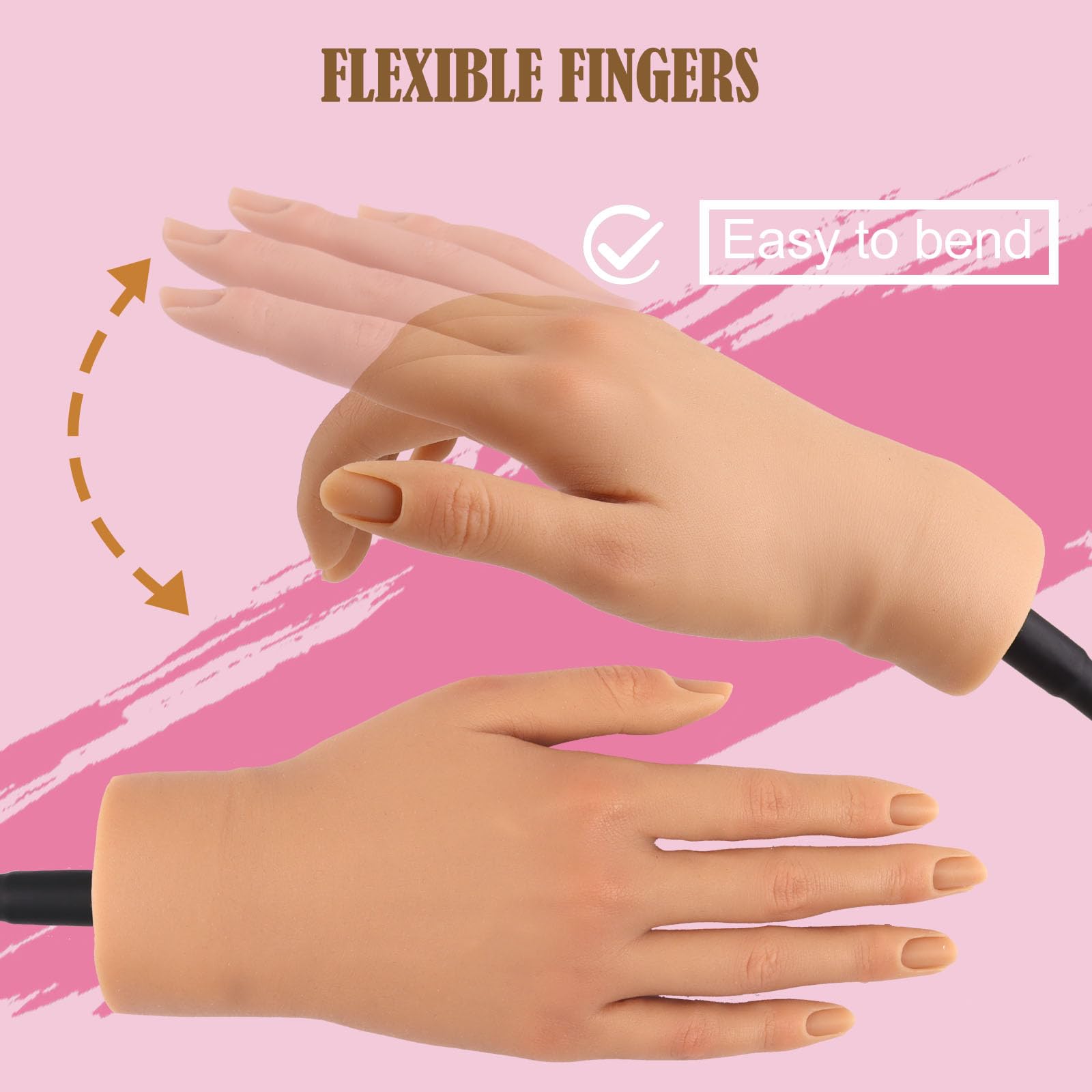 **Silicone Practice Hand for Acrylic Nails – Fake Training Hand with Mobile Phone Holder – Manicure Kit for DIY, Nail Salon & Artists – Perfect for Nail Art Practice & Display**    *(Use: Ideal for nail art practice, salon training, acrylic nail display, and social media content creation.)*