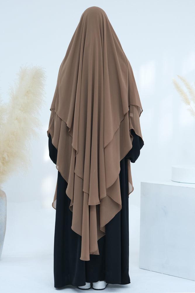 Extra Long Khaki Two Layer Chiffon Khimar Scarf - Elegant Muslim Prayer Shawl for Women, Perfect for Eid, Ramadan & Special Occasions - Lightweight & Breathable Hijab for Daily Wear & Formal Events