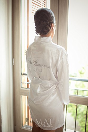 Personalized Mrs. Satin Bridal Robe - Elegant White Wedding Gown for Bride, Bridal Party, Bachelorette & Honeymoon - Perfect for Getting Ready, Photos & Special Occasions