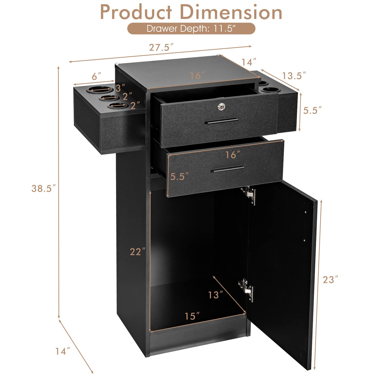 Giantex Salon Storage Cabinet with 6 Hair Dryer Holders, 2 Drawers & Large Cabinet - Professional Beauty Salon Organizer for Hair Stylists, Barber Stations & Spa Equipment (Black) | Perfect for Salon Organization, Styling Tools Storage & Clutter-Free Workspace