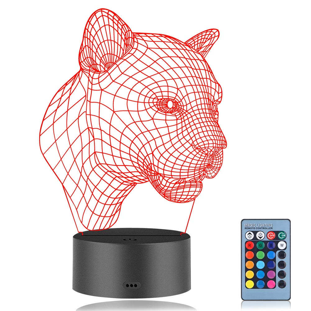 3D LED Leopard Night Light for Kids - Color Changing, Touch & Remote Control, 3D Illusion Nightlight - Perfect Birthday & Christmas Gift for Boys & Girls - Bedroom, Nursery, Kids Room Decor