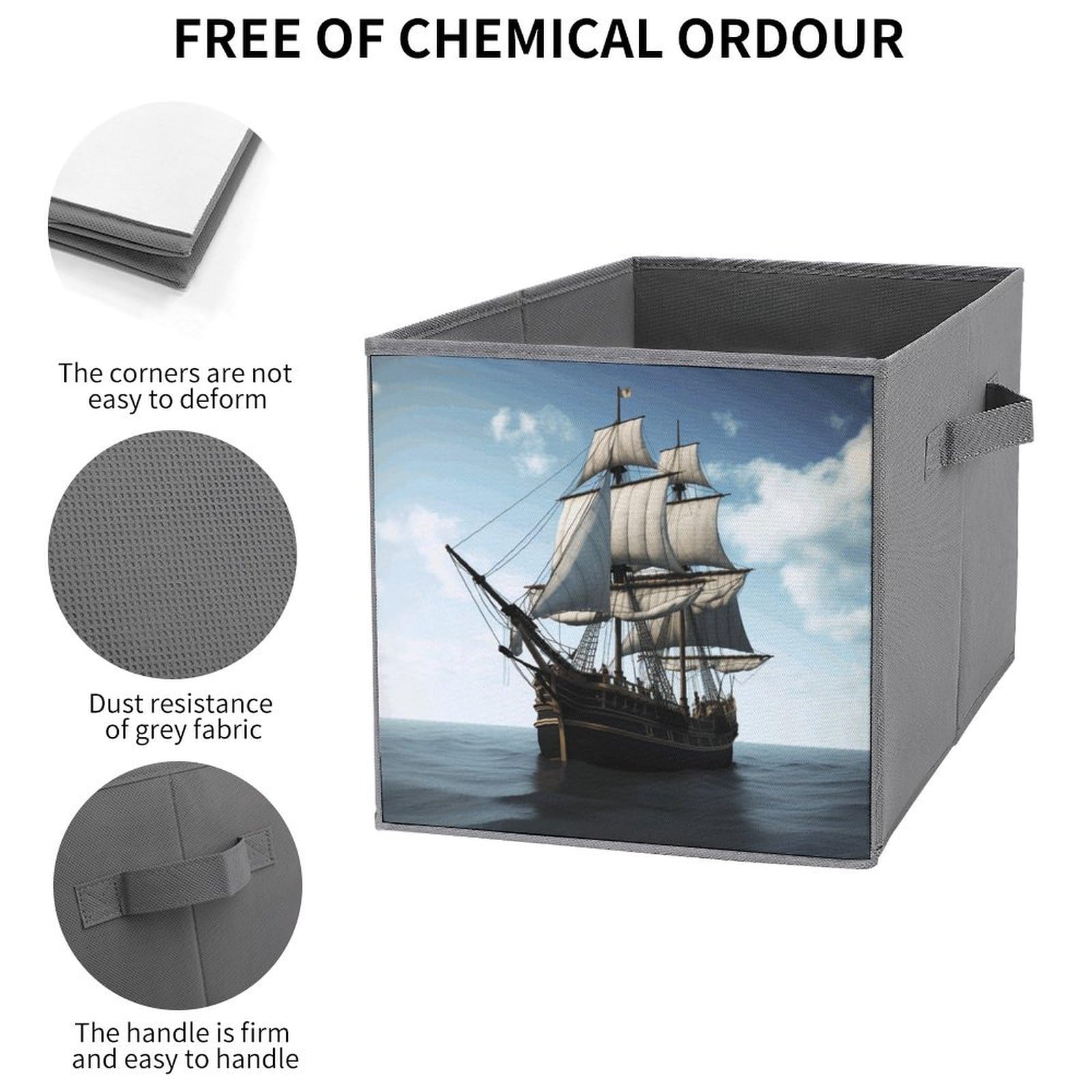 Large Collapsible Storage Bins with Handles - 2-Pack Old Sailing Ship Design Fabric Storage Cubes for Closet, Home & Office Organization | Perfect for Bedroom, Kids' Room & Dorm Storage Solutions
