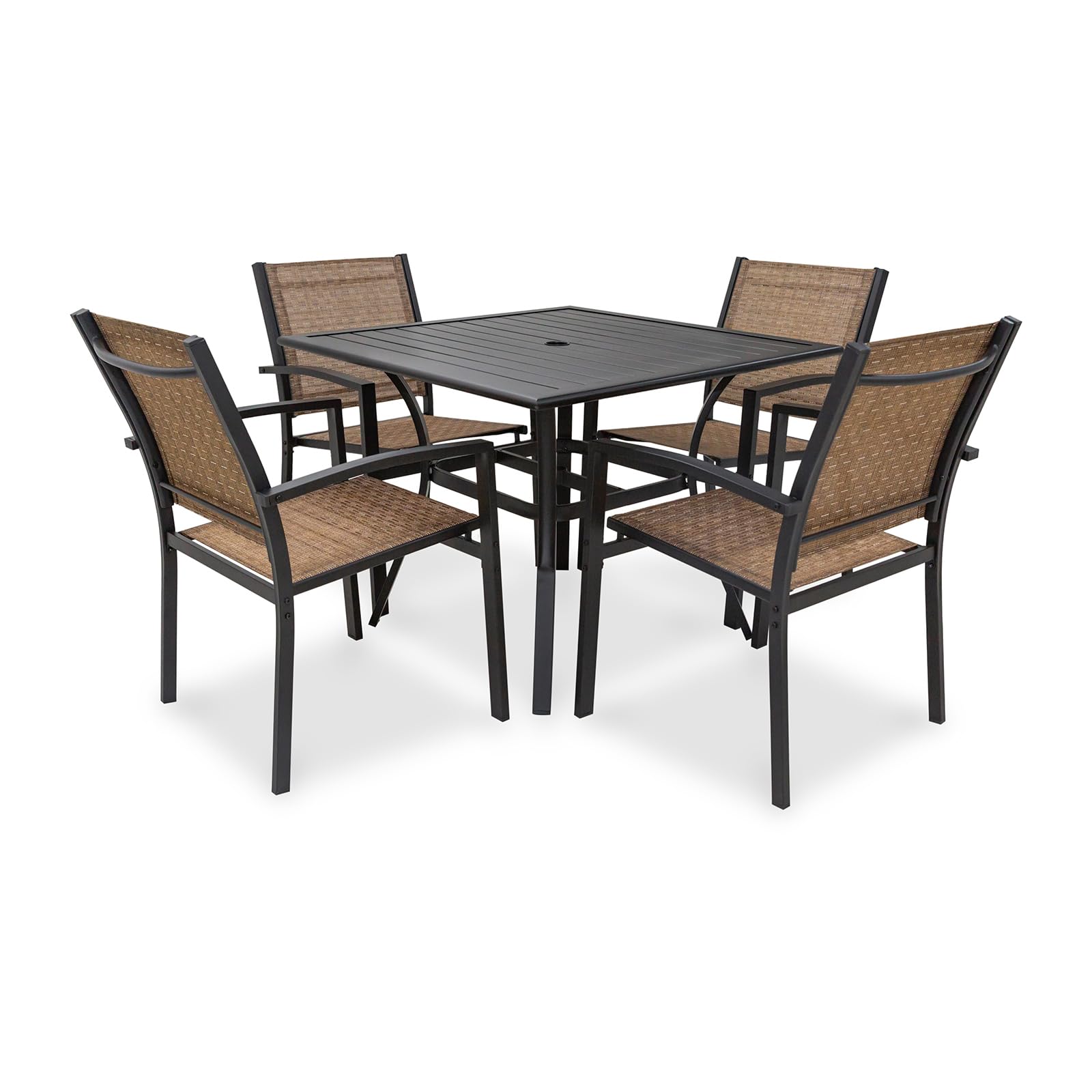 LEVELEVE 5-Piece Outdoor Patio Dining Set - 4 Textilene Chairs & 1 Square 38