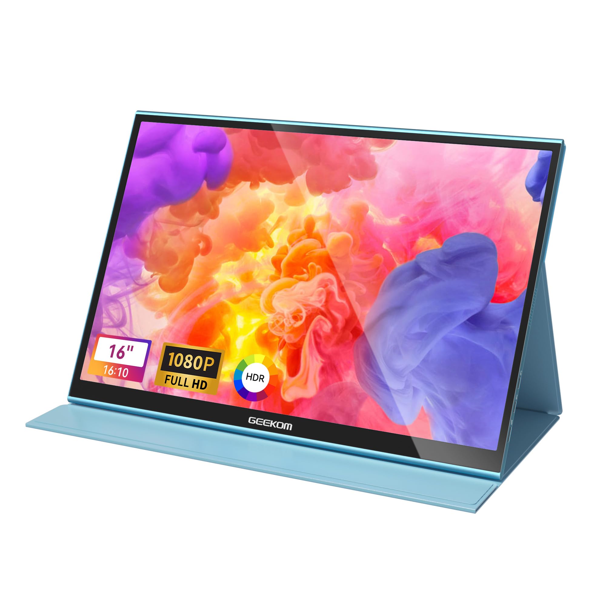 GEEKOM 16 Inch Portable Monitor - Ultra-Thin USB-C HDMI IPS HDR External Display with Smart Cover & Dual Speakers for Laptop, PC, Mac, Phone, Xbox, PS4, Switch | Perfect for Gaming, Work & Travel
