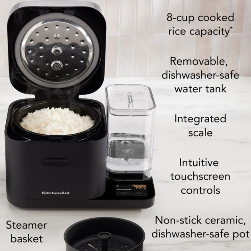 KitchenAid Grain and Rice Cooker - 6-Cup Capacity, Multi-Function Slow Cooker & Steamer for Perfect Rice, Quinoa, and Grains - Ideal for Home Cooking, Meal Prep, and Healthy Eating