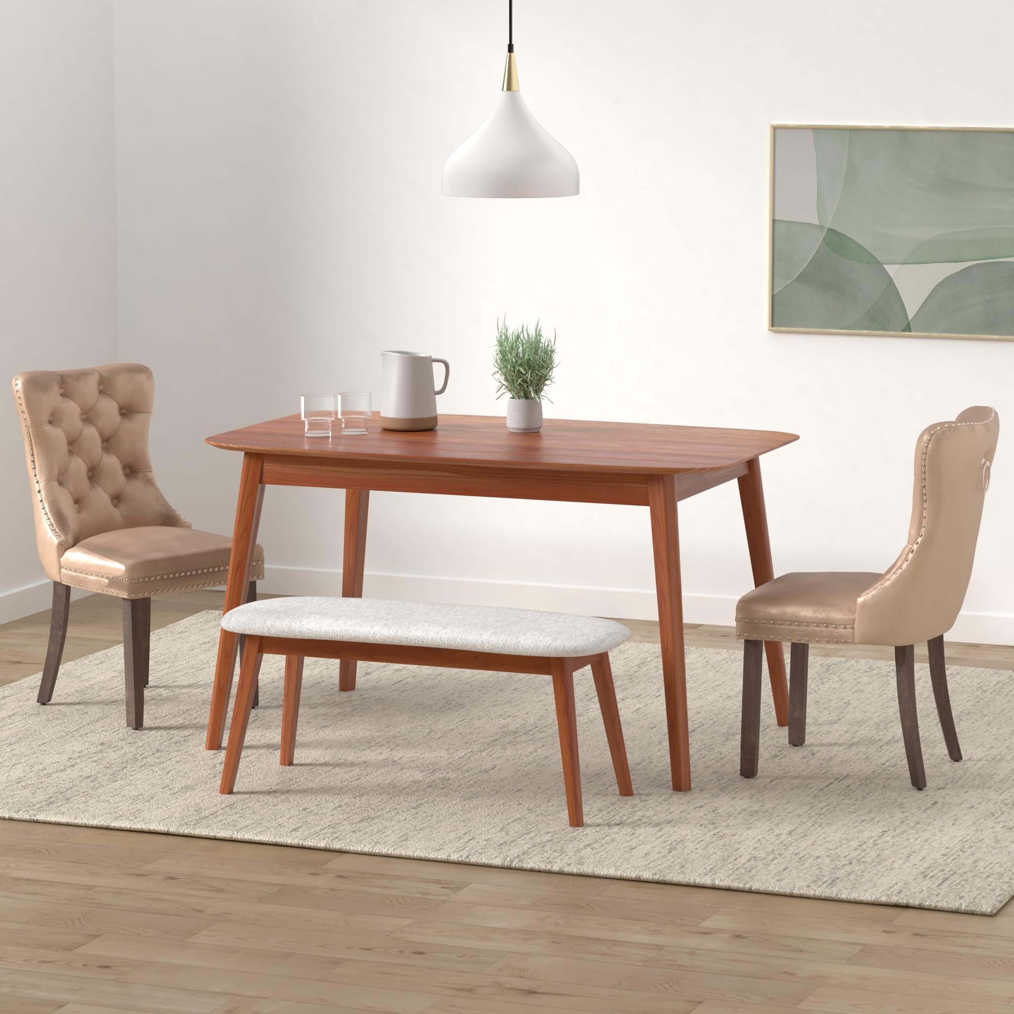 Kiztir Velvet Dining Chairs Set of 4 - Upholstered Tufted Accent Chairs with Ring Pull Trim & Button Back, Modern Luxury Dining Room Chairs for Kitchen, Living Room & Bedroom - Perfect for Home Decor & Dinner Parties (Khaki)
