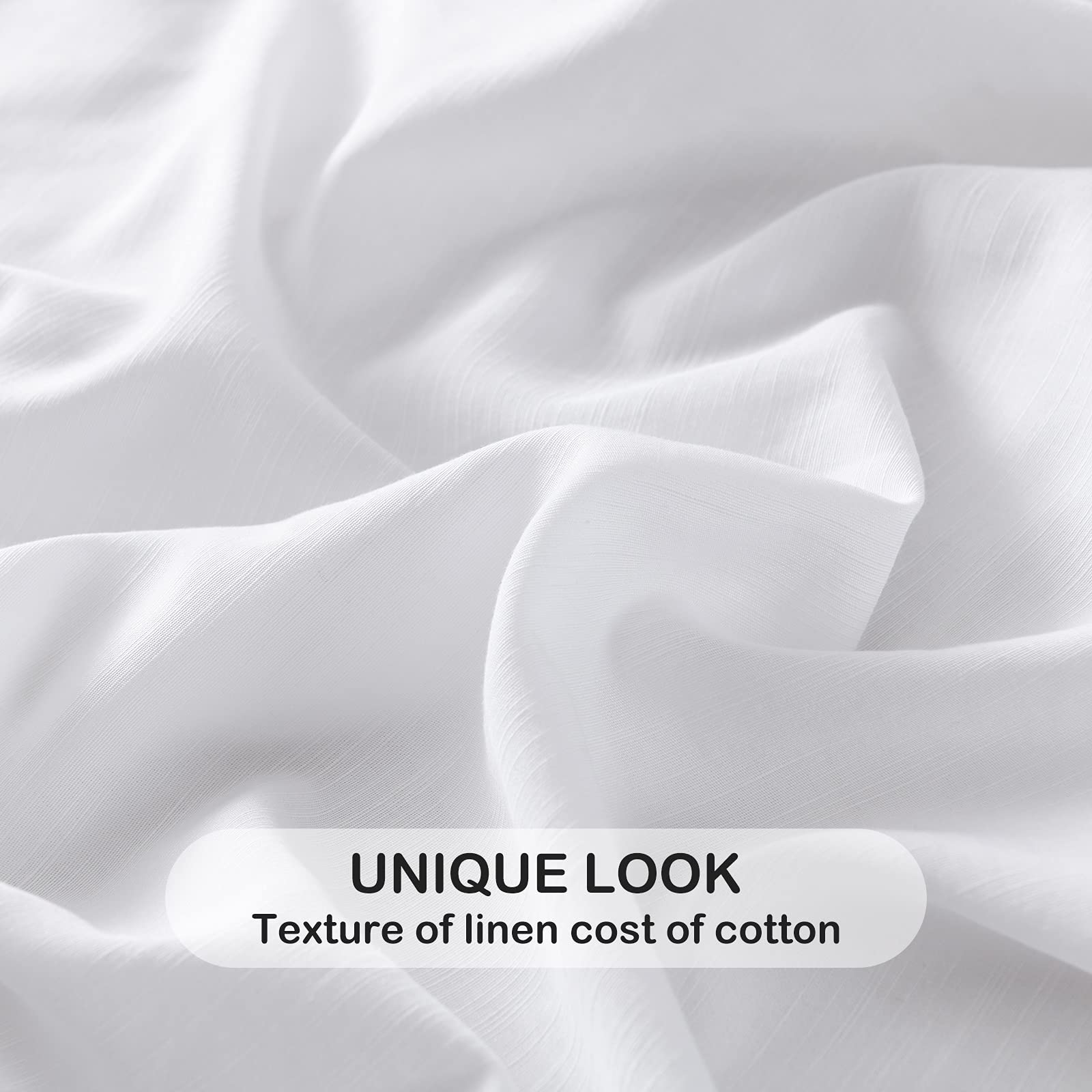 PANDATEX White Linen-Textured Twin Size Sheet Set - Soft, Cool & Breathable Organic Cotton Bedding for Hot Sleepers, 15