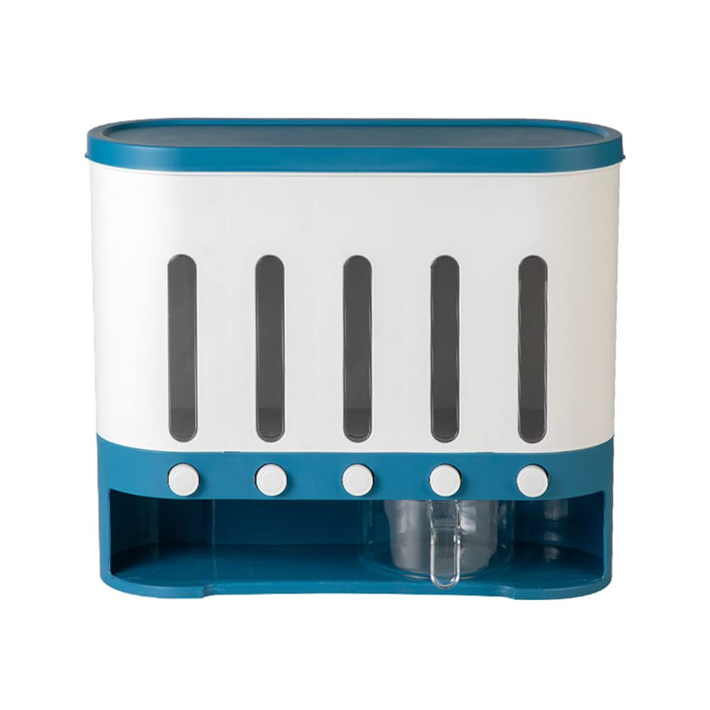 SFPY 5-Grid Wall Mounted Cereal Rice Dry Food Storage Container with Lid - Moisture-Proof Grain Dispenser for Kitchen Pantry Organization | Perfect for Rice, Pasta, Beans & Baking Ingredients Storage