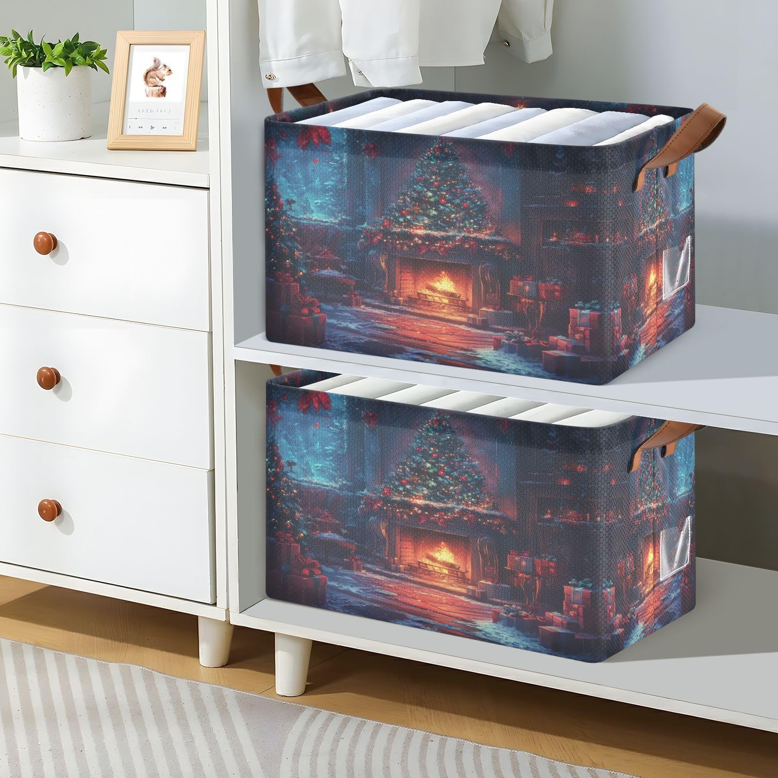 Christmas Storage Bins 2-Pack - Collapsible Organizer Baskets with Handles for Home & Closet Organization
