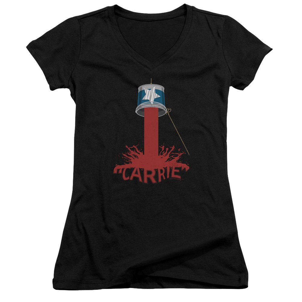 Carrie Bucket of Blood Juniors' Sheer Fitted V-Neck T-Shirt | Horror Movie Inspired Fashion | Perfect for Halloween Costumes & Gothic Outfits