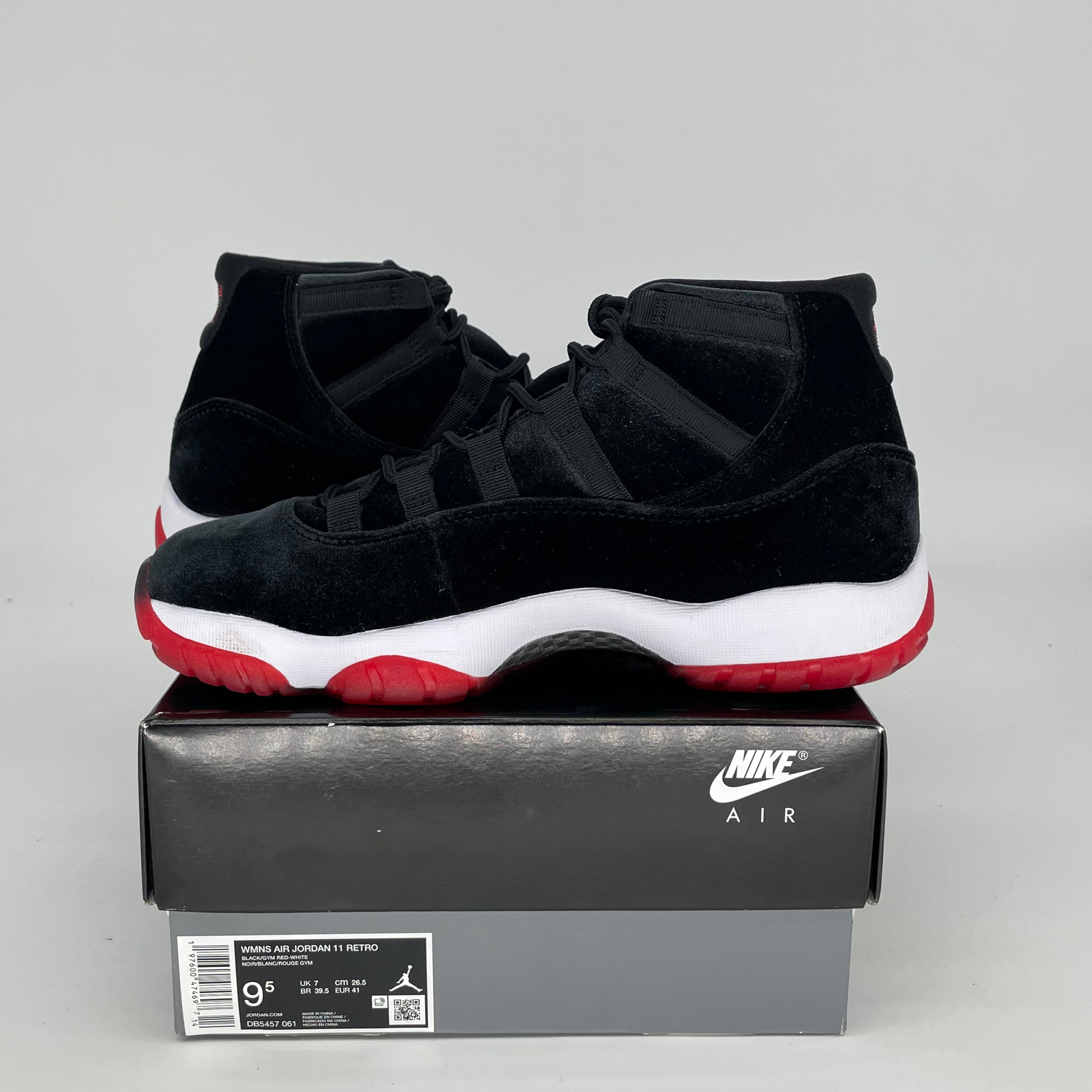 Original Air Jordan 11 Retro 'Bred' Velvet Basketball Shoes - Women's Size 8/9.5W (DB5457-061) - Perfect for Streetwear & Court Performance