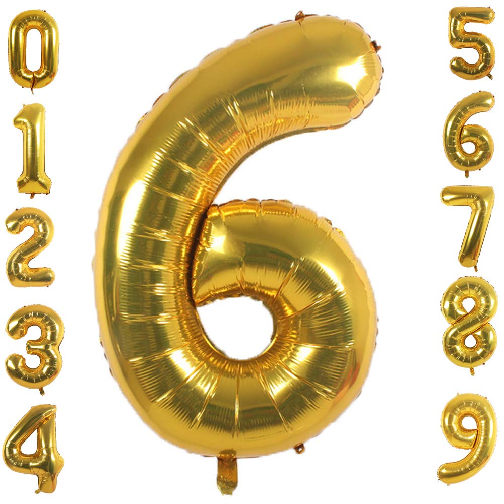 42 Inch Gold Foil Number 6 Balloon - Large Metallic Birthday Party Decorations for Anniversary, Graduation & Baby Shower Events