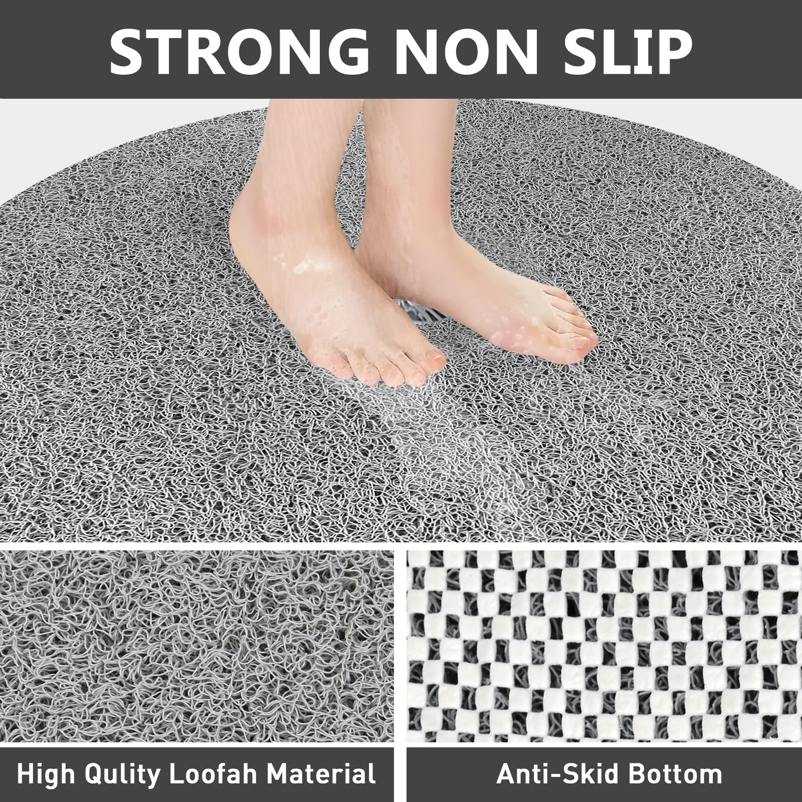 Non-Slip Extra Large Shower Mat - 31 Inch Round Bath Mat with Drain Hole | Soft Loofah Texture for Superior Drainage | Perfect for Shower Stall, Bathtub & Bathroom Floor Safety