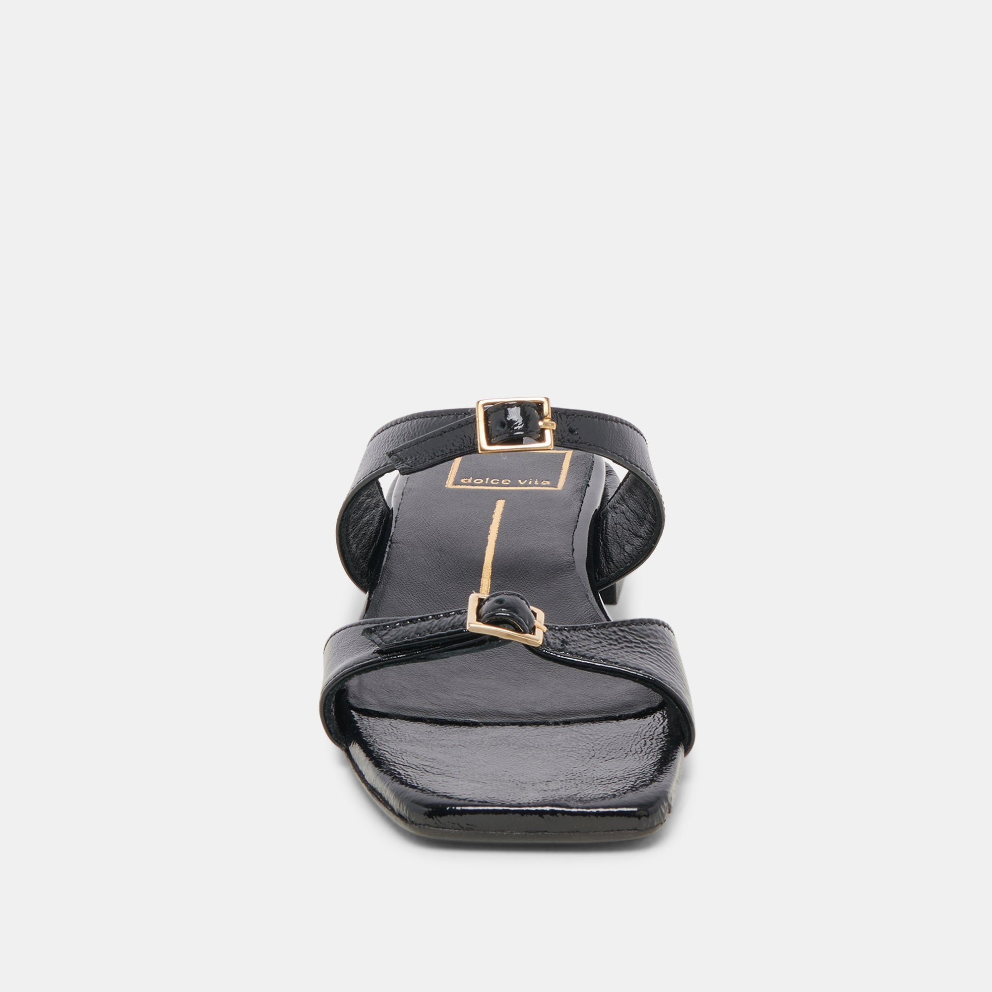LAVERN SANDALS for Women - Midnight Crinkle Patent Leather Slide Sandals | Comfortable Summer Beach Shoes | Perfect for Vacation, Poolside & Casual Outings