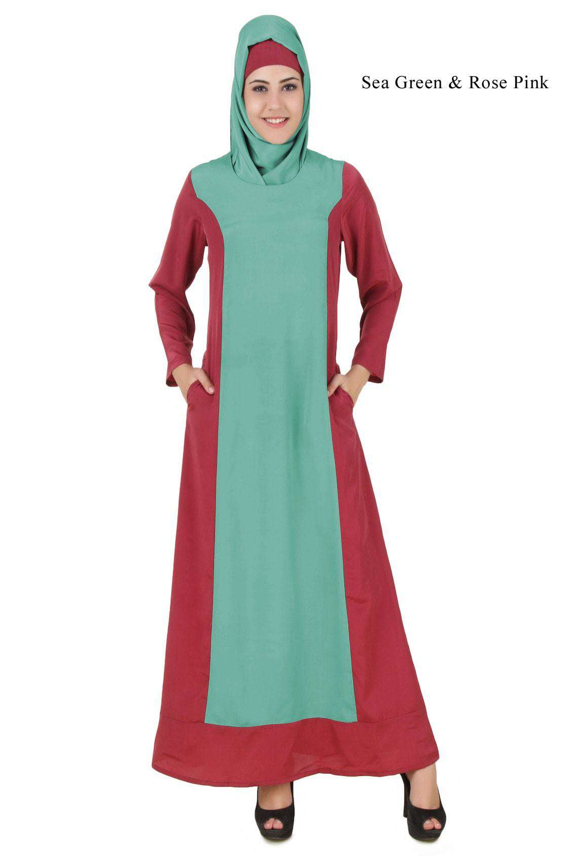 Arshi Slim Fit Rose Pink & Warm Grey Abaya - Elegant Muslim Dress for Women | Perfect for Prayer, Mosque & Special Occasions
