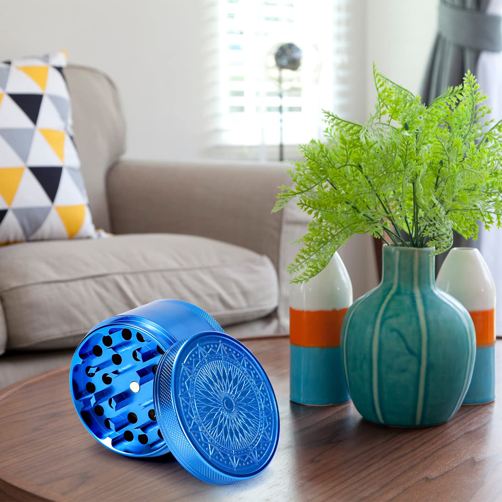 2.5 Inch Large Kitchen Grinder with Exquisite Pattern - Blue Spice Grinder for Herbs, Pepper, Salt | Perfect for Cooking, Baking & Seasoning Dishes