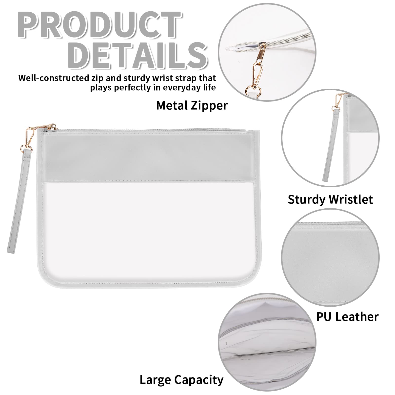 Iqimott Clear Zipper Pouch - DIY Transparent Makeup Cosmetic Bag for Women & Girls, Chenille Letter Travel Toiletry Organizer (Grey) | Perfect for Travel, School, Gym & Daily Essentials Storage