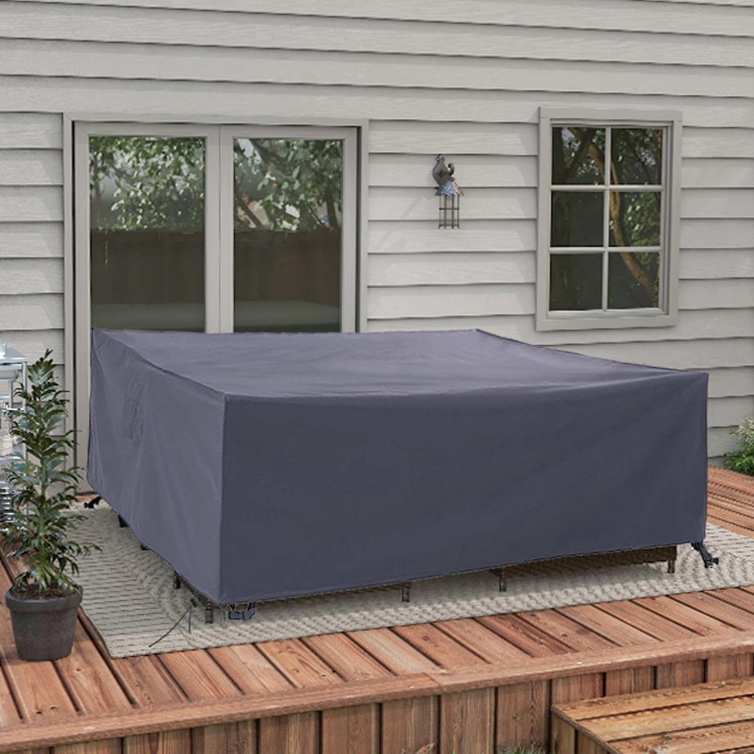 Waterproof 420D Outdoor Patio Furniture Covers with Air Vent - Heavy Duty Garden Sofa Cover for Rectangle/Rectangular Table & Chair Sets, Rattan Furniture Protection - Perfect for Backyard, Deck, and Poolside Use