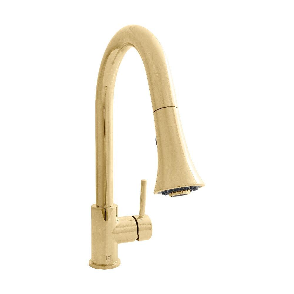 ZLINE Edison Pull Down Single Handle Kitchen Faucet in Polished Gold - Modern Commercial Style Faucet with High Arc Spout for Sink, Dishwashing & Food Prep (EDS KF PG)