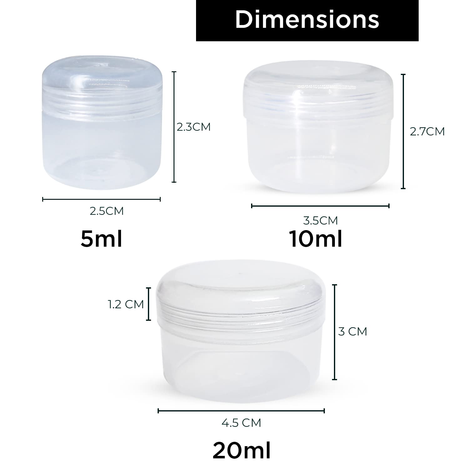 NSB Herbals Clear Transparent Empty Jars 5g/10g/20g - Small Containers for Eyeshadow, Makeup, Face Cream, Lip Balm, Jewelry, Watch Parts & Beads Storage - Perfect for DIY Cosmetics, Travel & Craft Organization