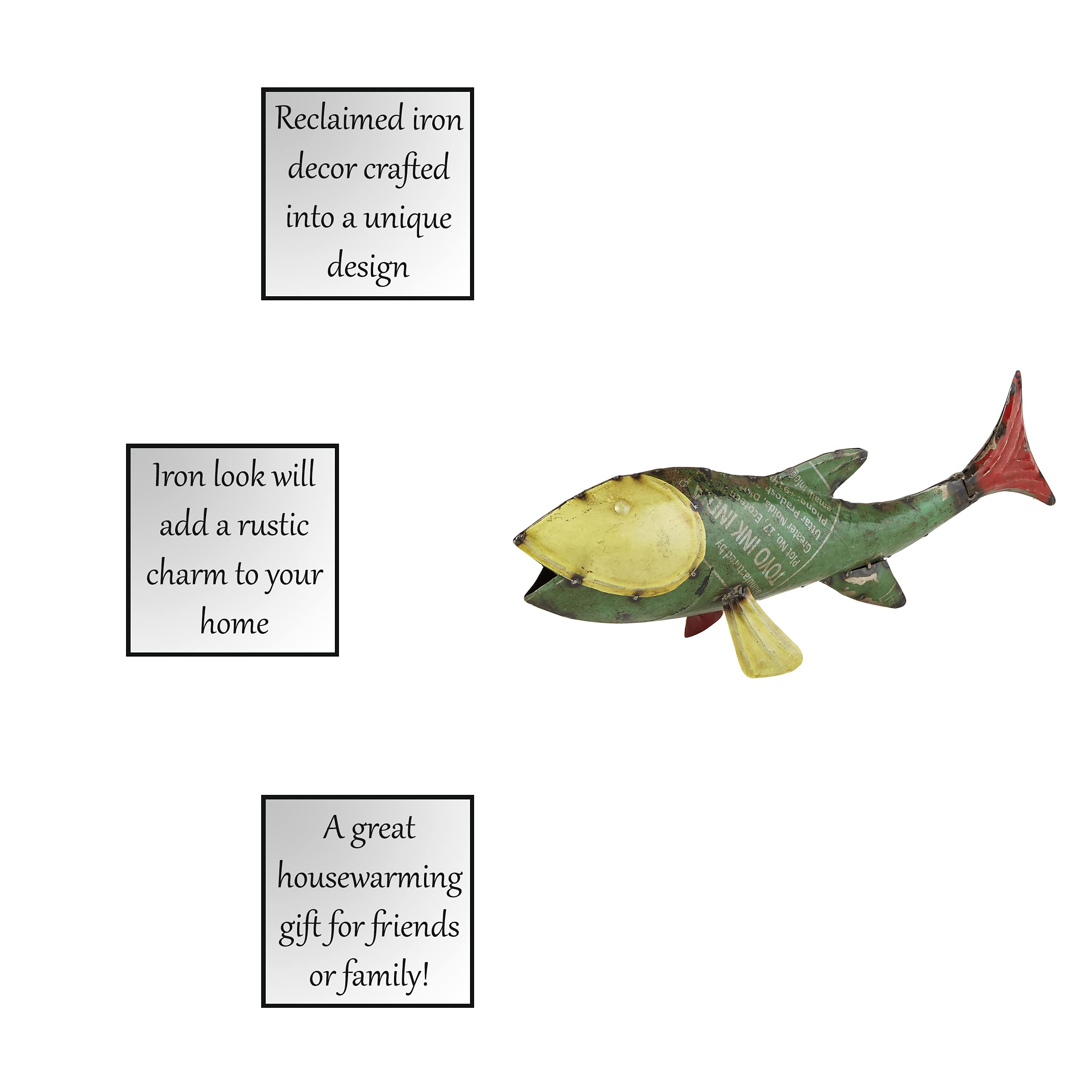 47th & Main Reclaimed Iron Fish Figurine - 9.5 Inch Tall Handcrafted Decorative Statue for Home, Office & Garden Decor | Rustic Coastal & Farmhouse Style