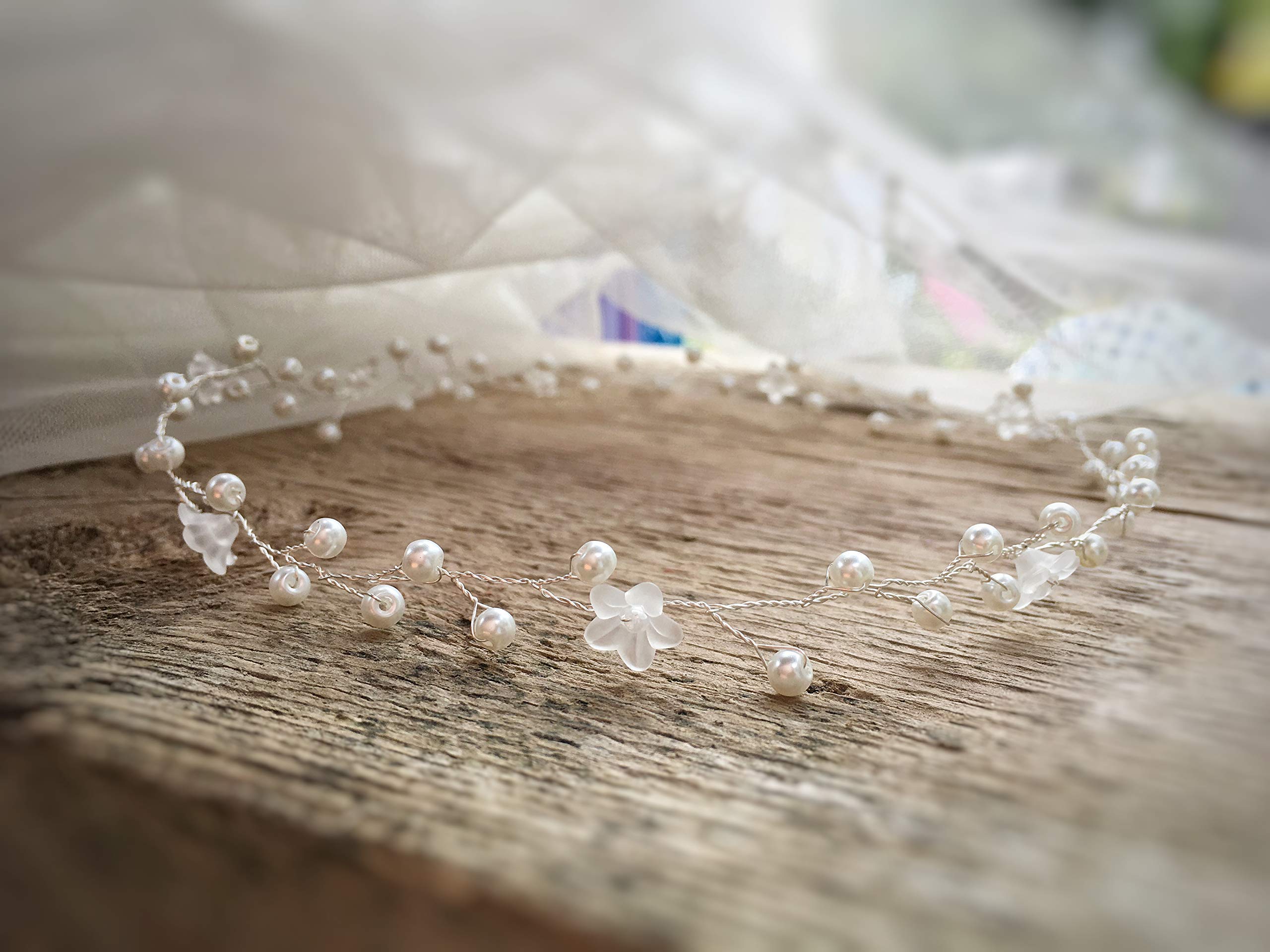 Elegant Silver Wire Wedding Hair Vine with Flowers & Pearls | Handmade in UK | Perfect for Bridal, Boho & Vintage Hairstyles