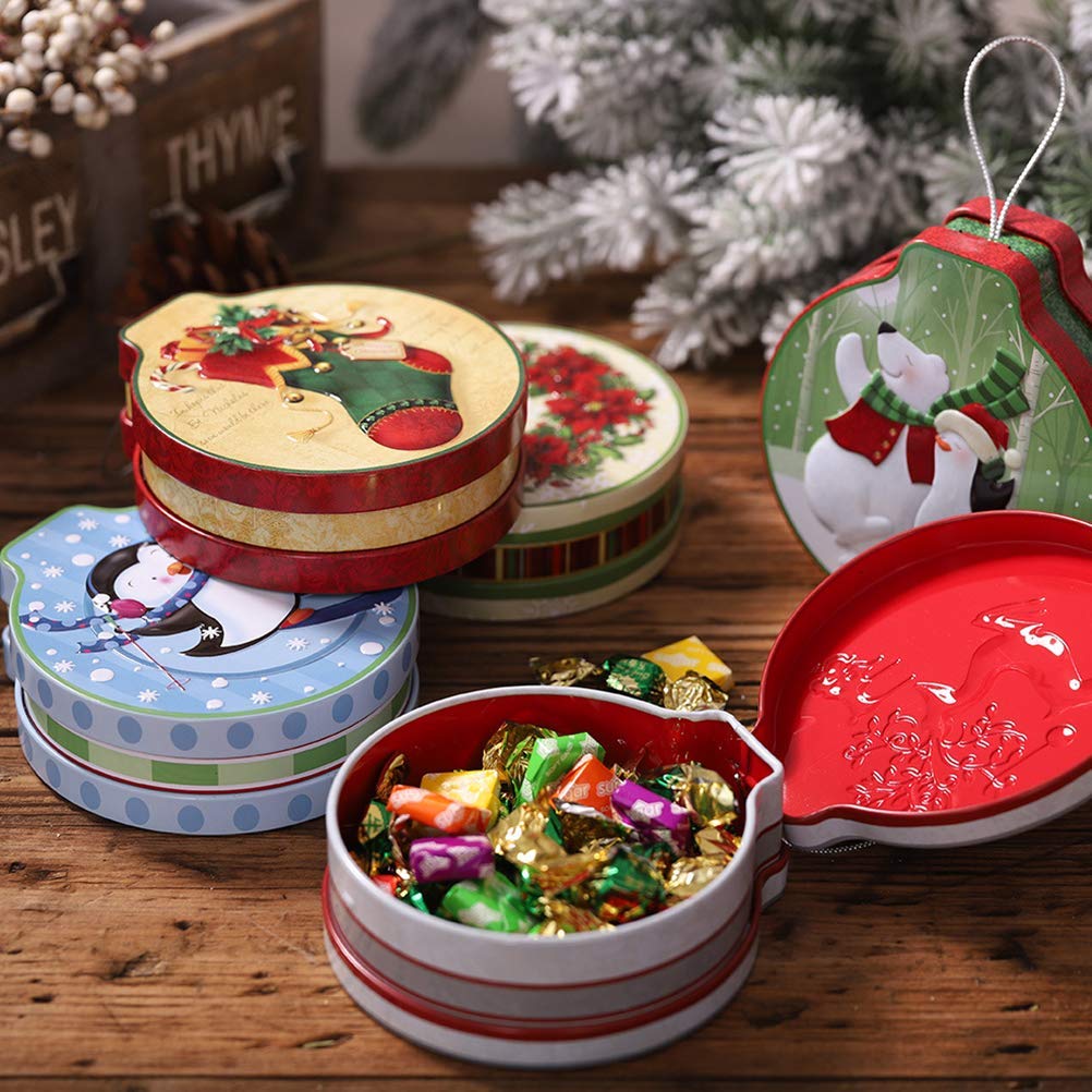 Christmas Themed Empty Candy Tins - Holiday Cookie Gift Storage Containers for Xmas Party Decorations - Christmas Wreath Design - Perfect for Holiday Gifting, Cookie Exchanges & Festive Decor