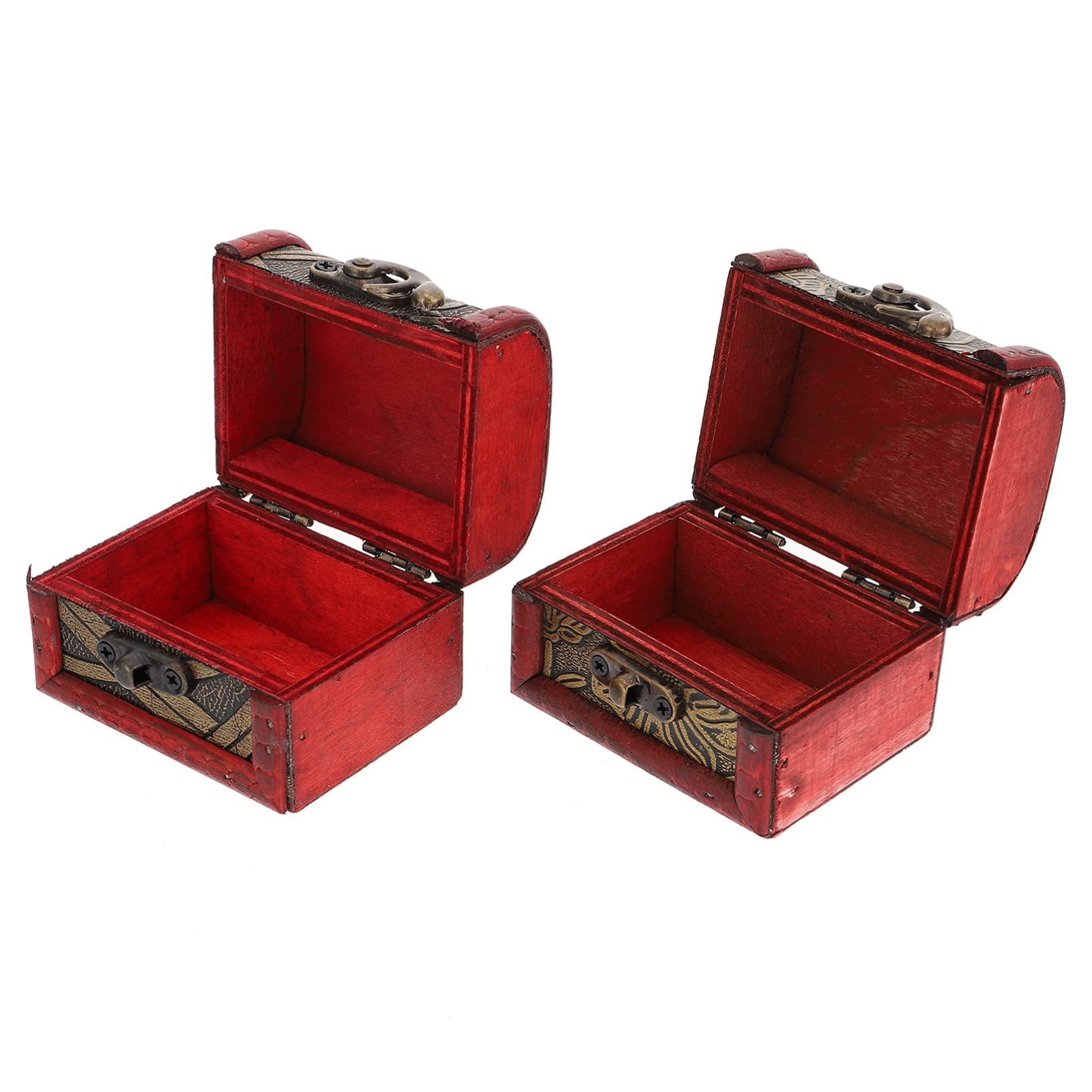 Vintage Wooden Jewelry Box Set of 2 - Antique Treasure Chest Trunk Organizer with Lock, Handmade Wood Storage Box for Rings, Necklaces & Valuables - Perfect for Bedroom Decor, Gift Giving & Jewelry Organization