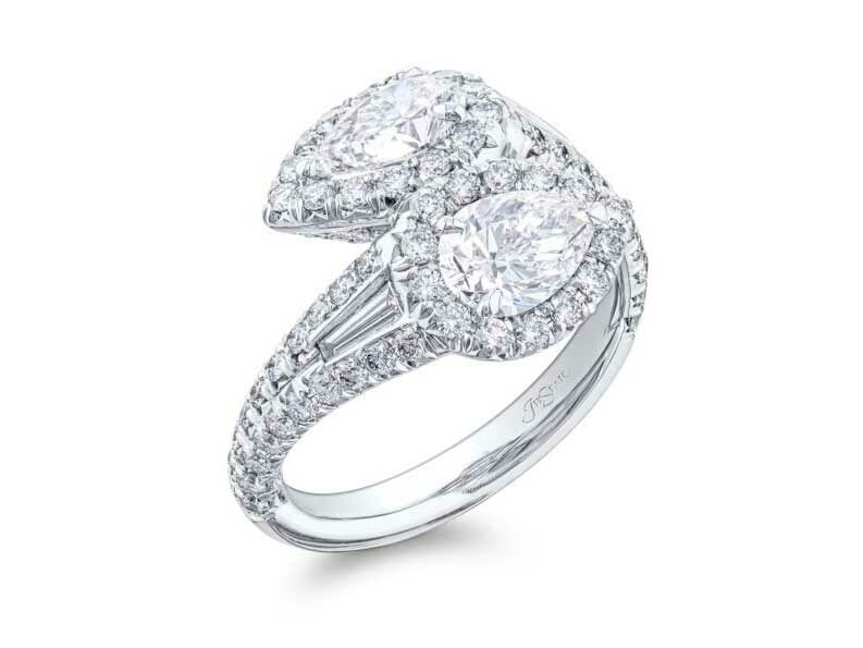 JB Star Pear Shape Diamond Forever Twogether Bypass Ring with Tapered Baguette & Round Diamonds - Perfect for Engagement, Anniversary & Wedding Gifts