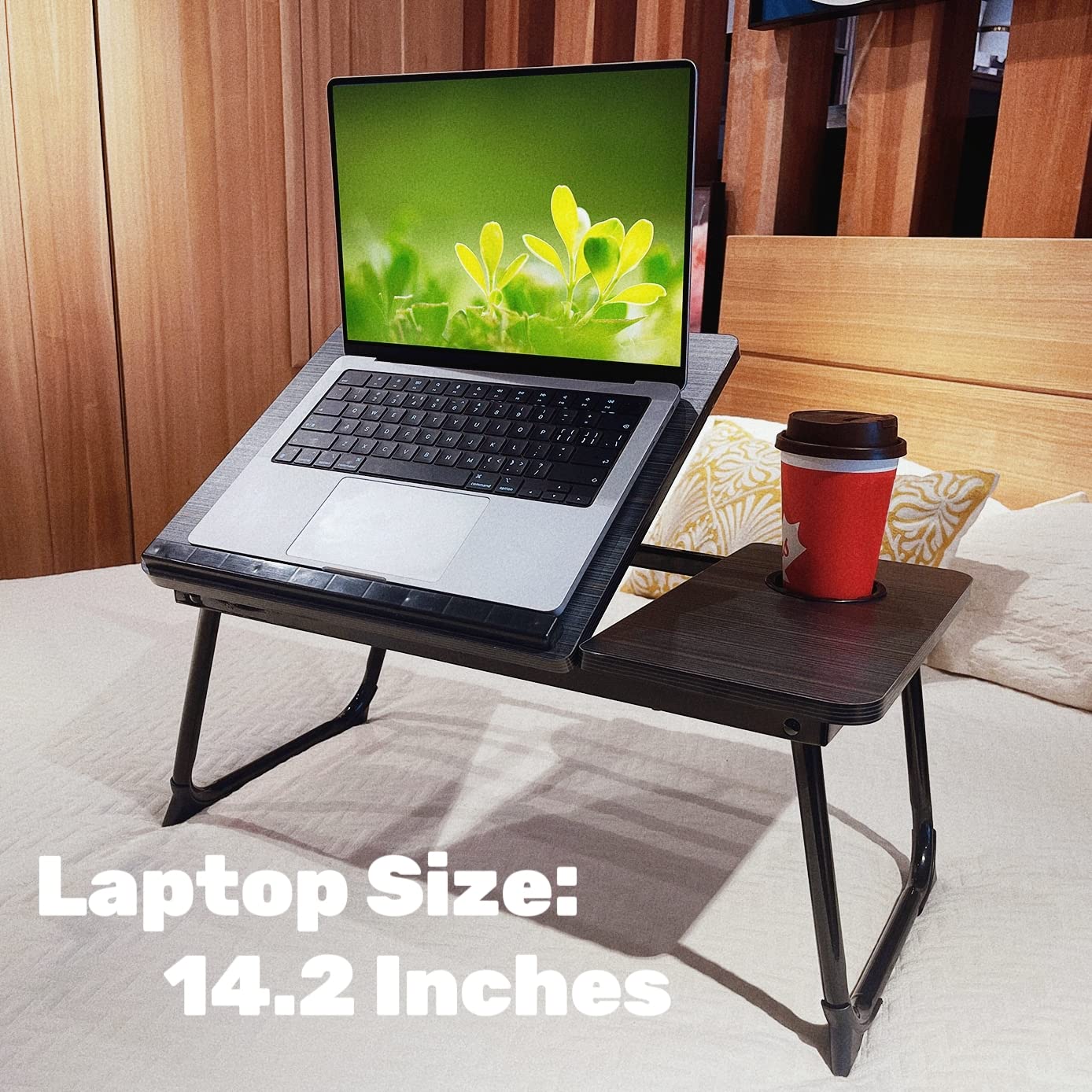 Laptop Desk for Bed & Couch - Adjustable Lap Desk with Cup Holder, Foldable Legs, Home Office & Breakfast Tray, Ideal for Working, Watching Movies, and Reading in Bed (Black)