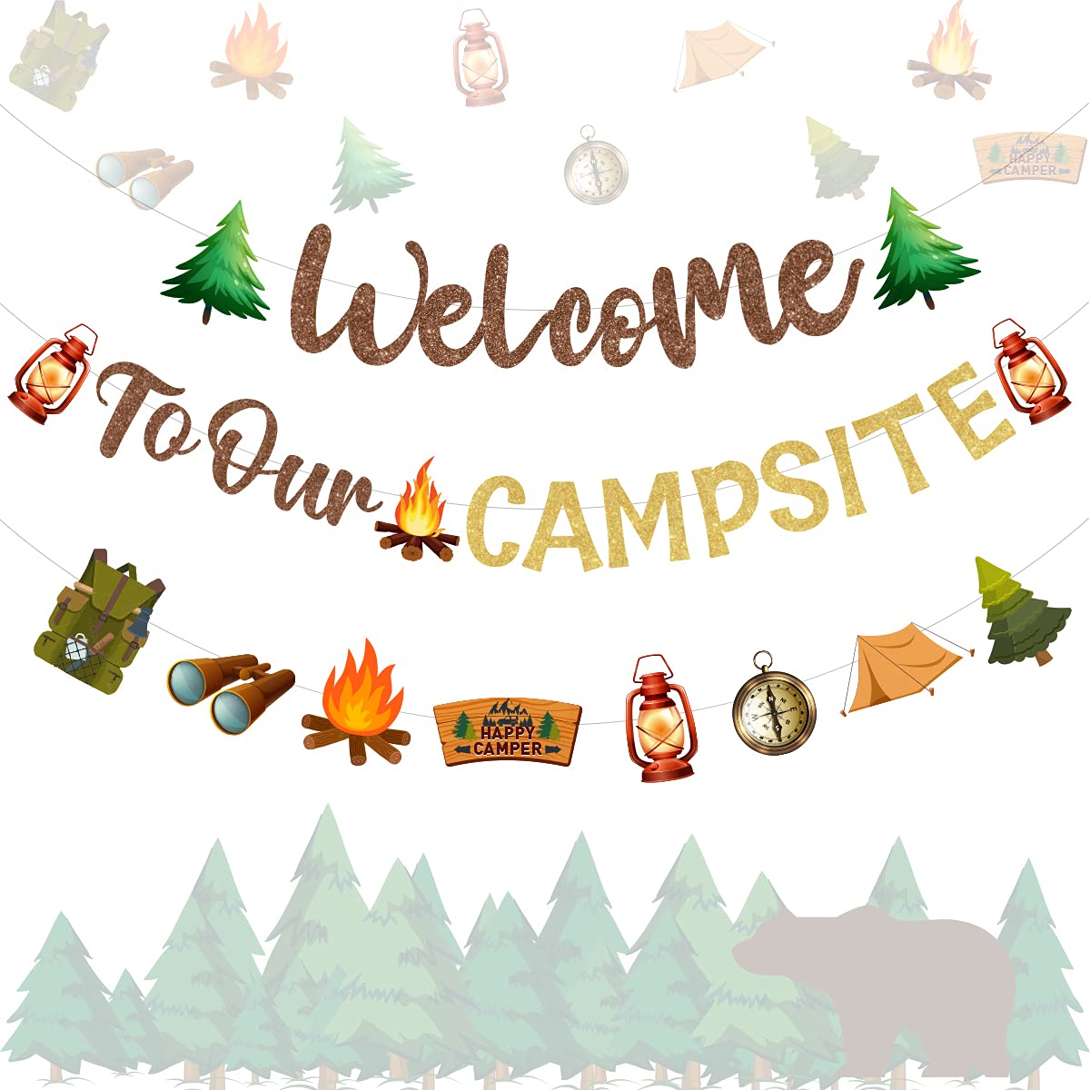 Camping Party Decorations - Welcome to Our Campsite Banner & Camper Garland for Outdoor Adventures, Lumberjack Birthday, Baby Shower | Perfect for Backyard Camping, RV Trips & Themed Parties