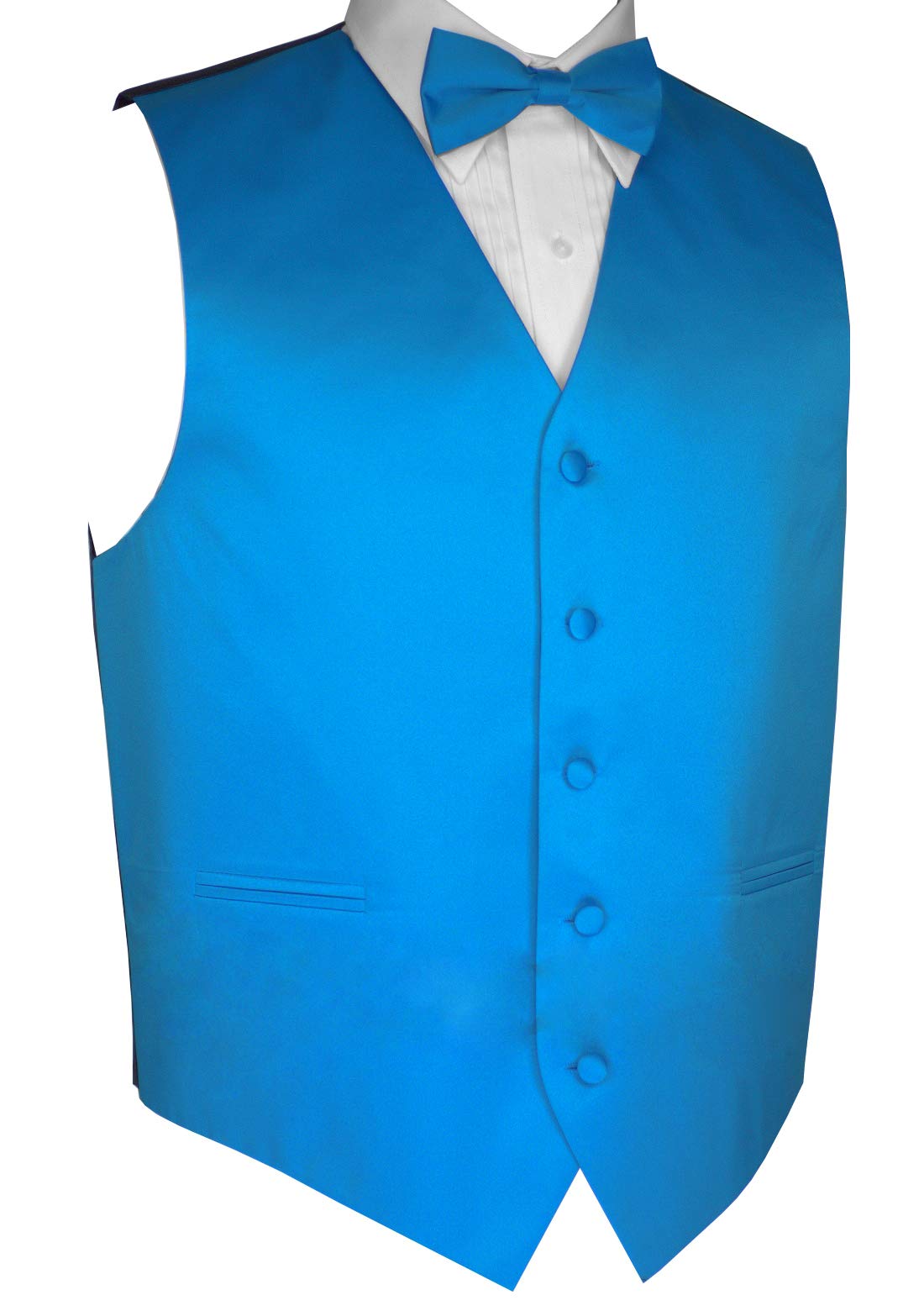 Italian Design Men's Tuxedo Vest with Bow Tie & Pocket Square Set - Formal Blue Wedding Suit Accessories for Groom, Prom & Black Tie Events