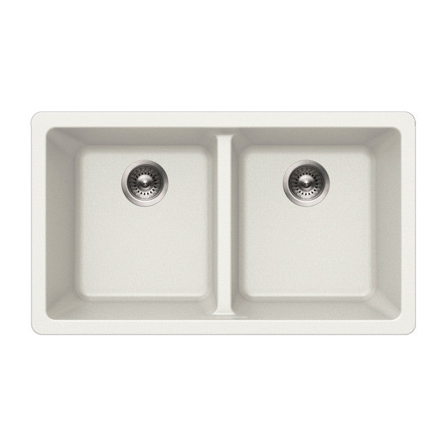 Houzer Quartztone Series 31 Granite Composite Undermount 50/50 Double Bowl Kitchen Sink - M 300U CLOUD | Durable & Stylish for Modern Kitchens | Perfect for Meal Prep, Dishwashing & Entertaining