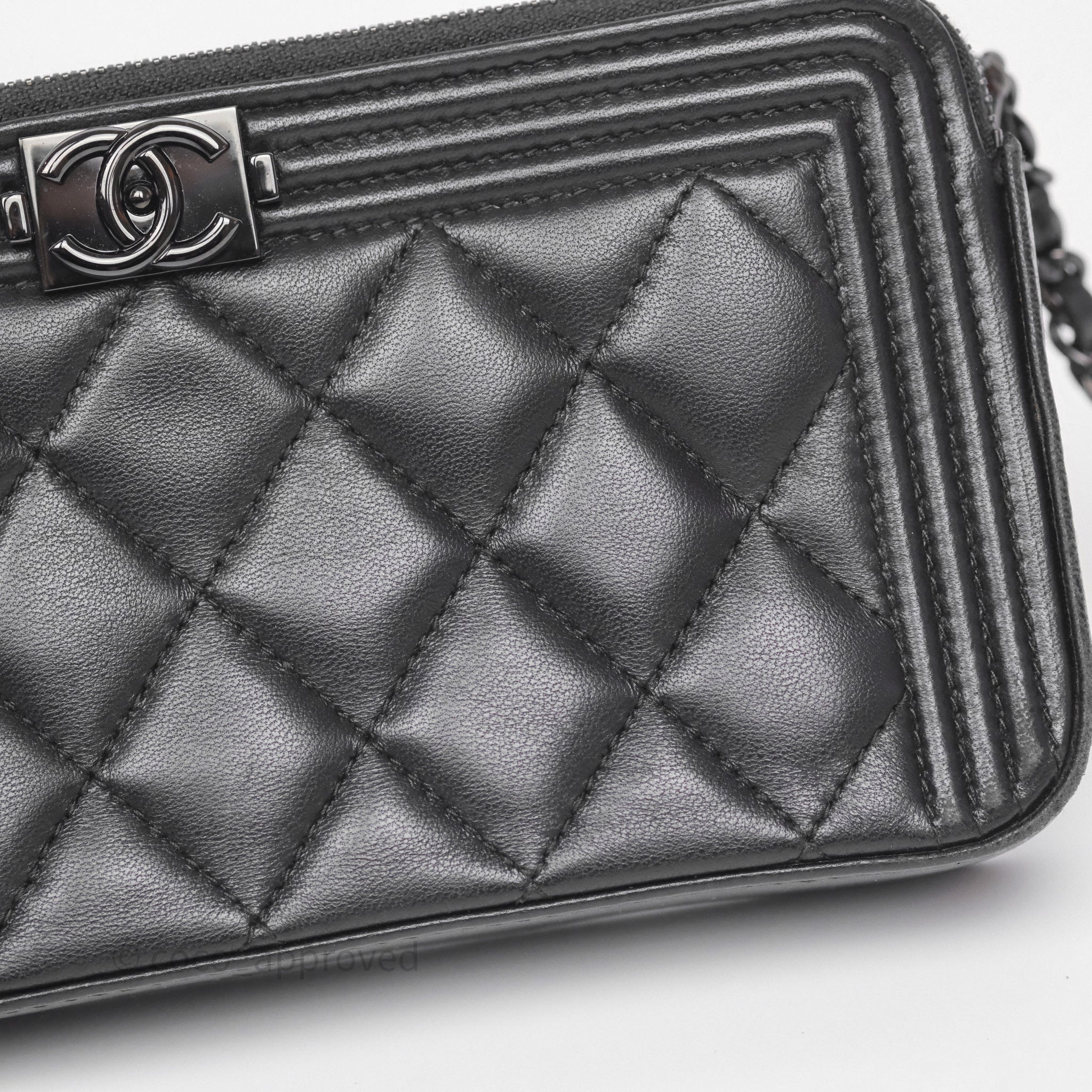 Chanel Boy Double Zip Clutch On Chain So Black Lambskin Leather Crossbody Bag - Perfect for Evening Parties, Date Nights & Luxury Fashion Accessories