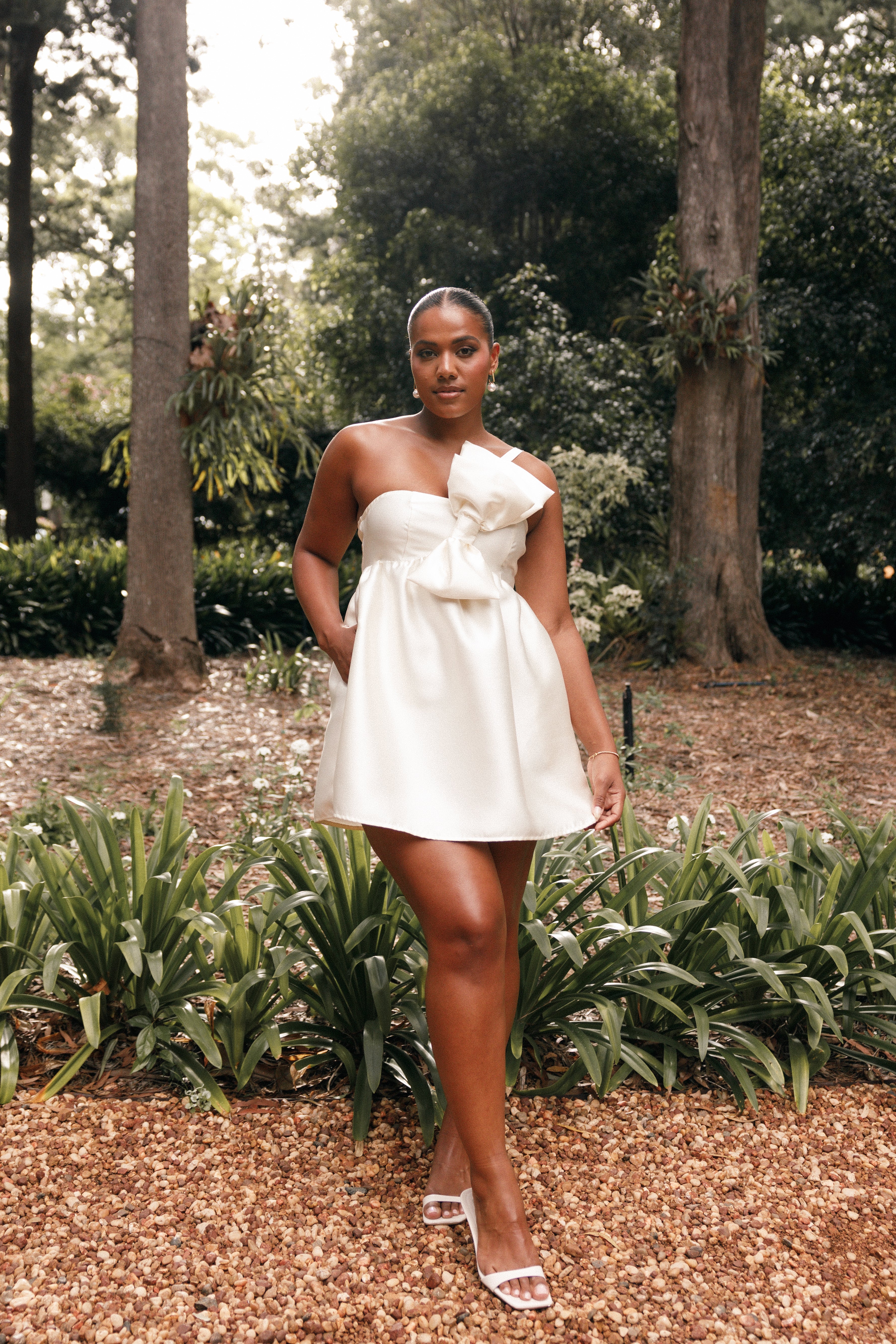 Ellah Bow Front Mini Dress - Off White | Elegant Party & Wedding Guest Outfit for Women