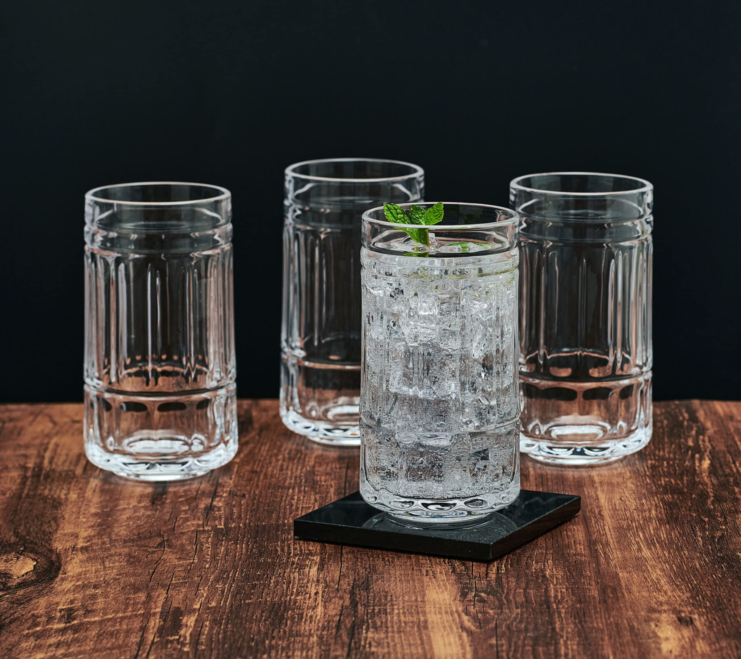 Premium Mikasa Lawrence Highball Tumbler Cups Set of 4 - 16oz Crystal Clear Glass Drinking Glasses for Cocktails, Iced Coffee, Tea & Beverages - Perfect for Home Bar, Parties, Weddings & Gift Giving - Ideal for Entertaining, Hosting & Everyday Use