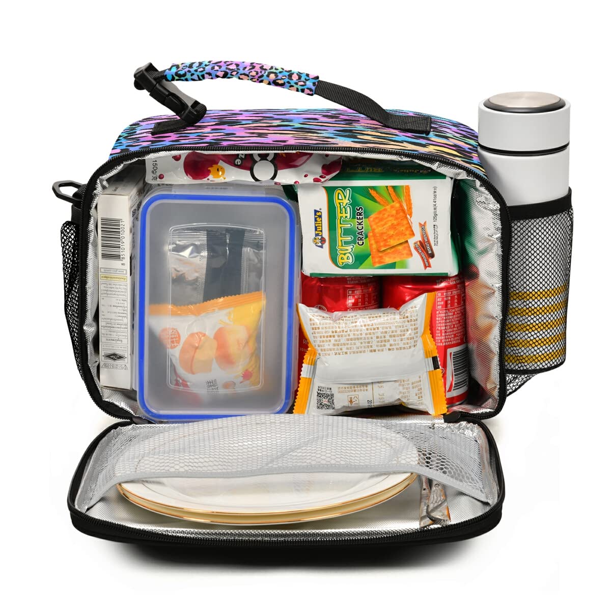 Insulated Lunch Bag for Women & Men - Rainbow Leopard Design, Adjustable Shoulder Strap, Perfect for Work, Office, School & Picnic | MNSRUU Reusable Lunch Tote