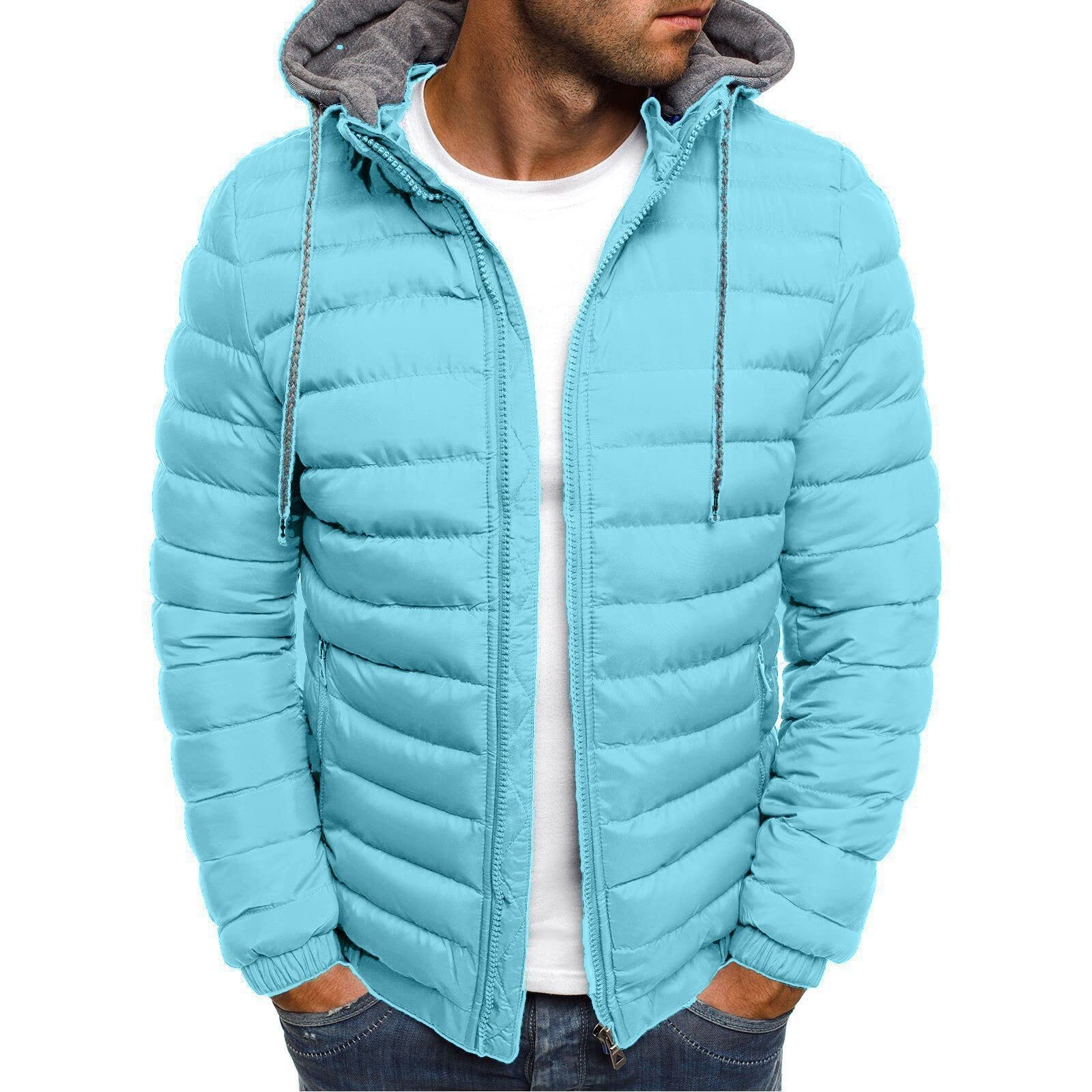 Men's Lightweight Warm Down Jacket with Zipper - Winter Puffer Coat, Fashionable Cotton Outerwear for Outdoor Activities, Travel & Daily Wear | Perfect for Hiking, Camping & Cold Weather Commutes