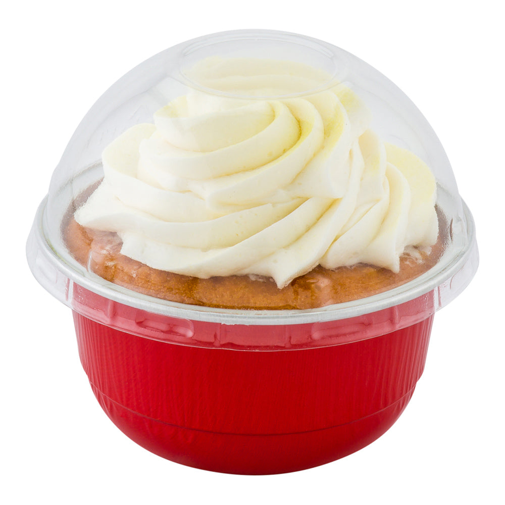 5 oz Round Red Aluminum Baking Cups with Plastic Dome Lids - 3.25