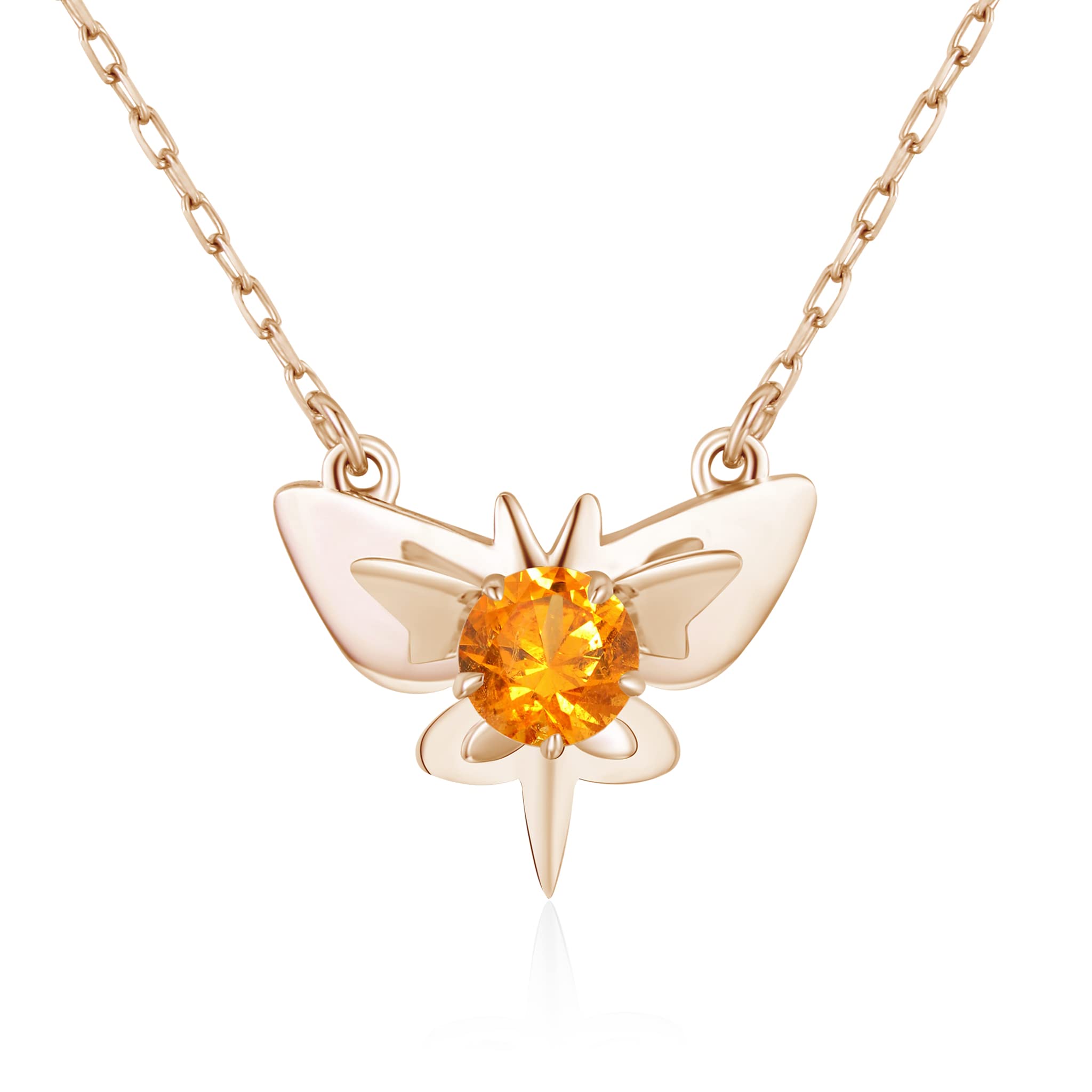 Mandarin Orange Garnet Necklace - Butterfly Pendant Gold Layering Charm | January Birthstone Jewelry | Spessartite Garnet Dainty Necklace for Women | Perfect for Layering, Gift Giving & Special Occasions