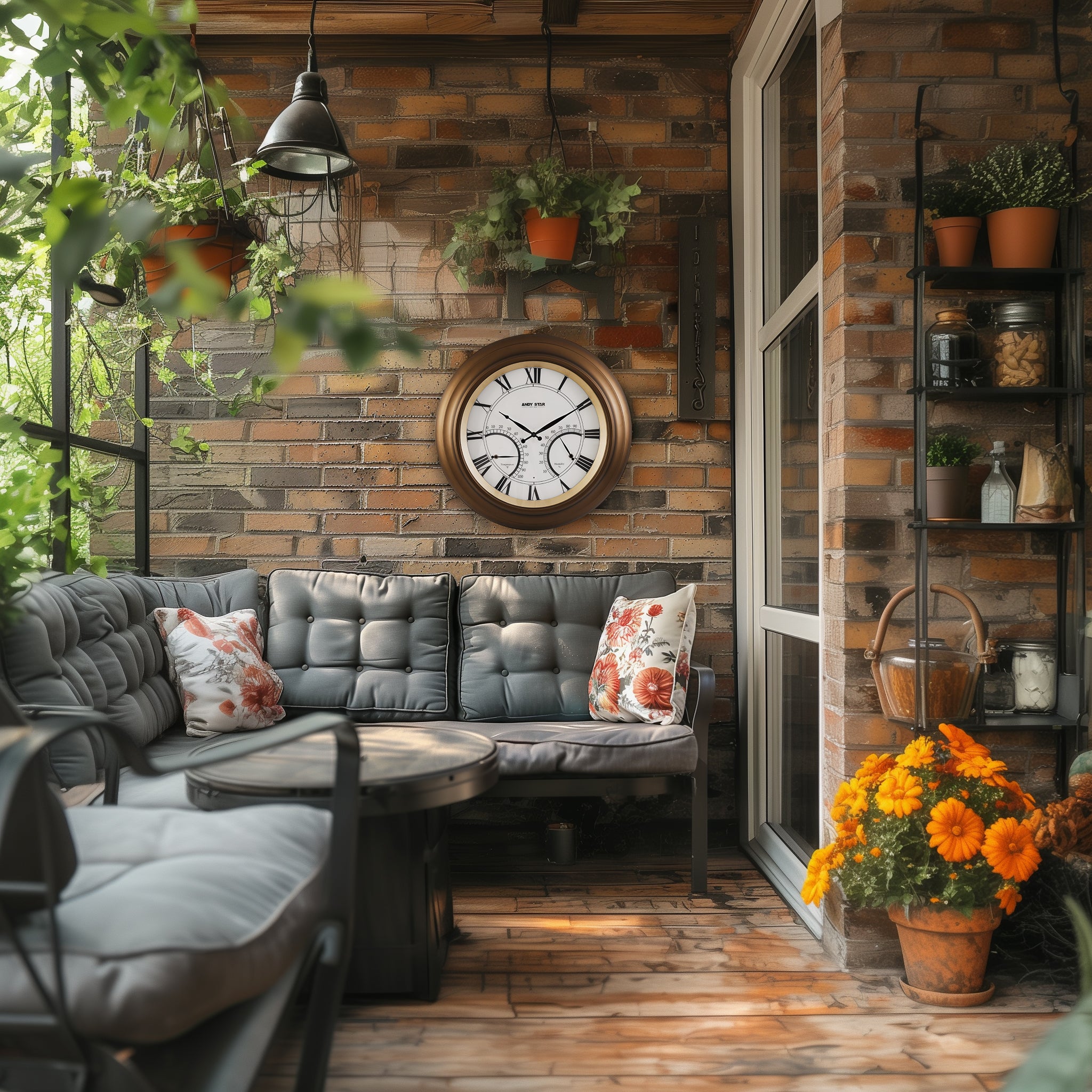 24 Inch Large Outdoor Wall Clock with Thermometer - Waterproof, Illuminated, Contemporary Design - Perfect for Patio, Garden, Backyard, and Deck Decor