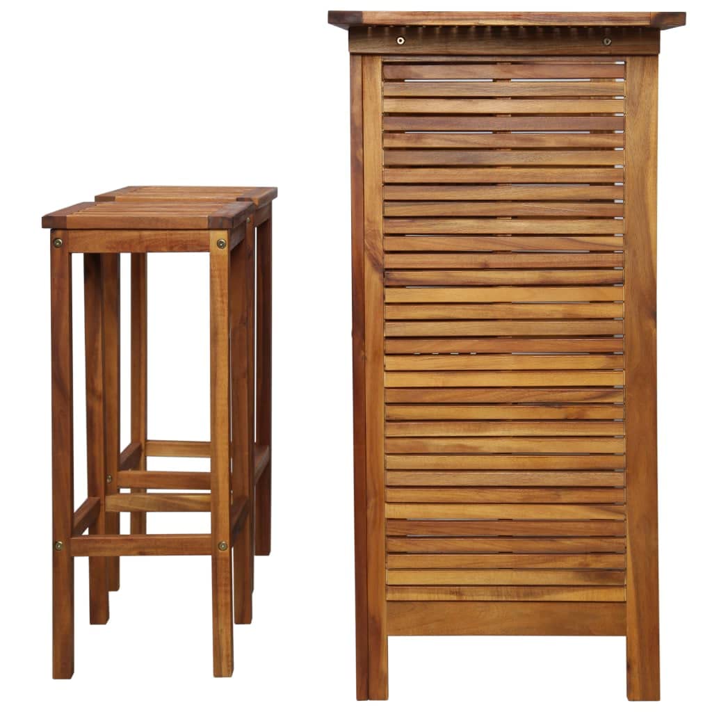 3-Piece Acacia Wood Bar Table and Chair Set - Durable Outdoor Patio Furniture for Balcony, Yard, Porch | Perfect for Entertaining, Dining & Relaxing in Your Garden or Backyard