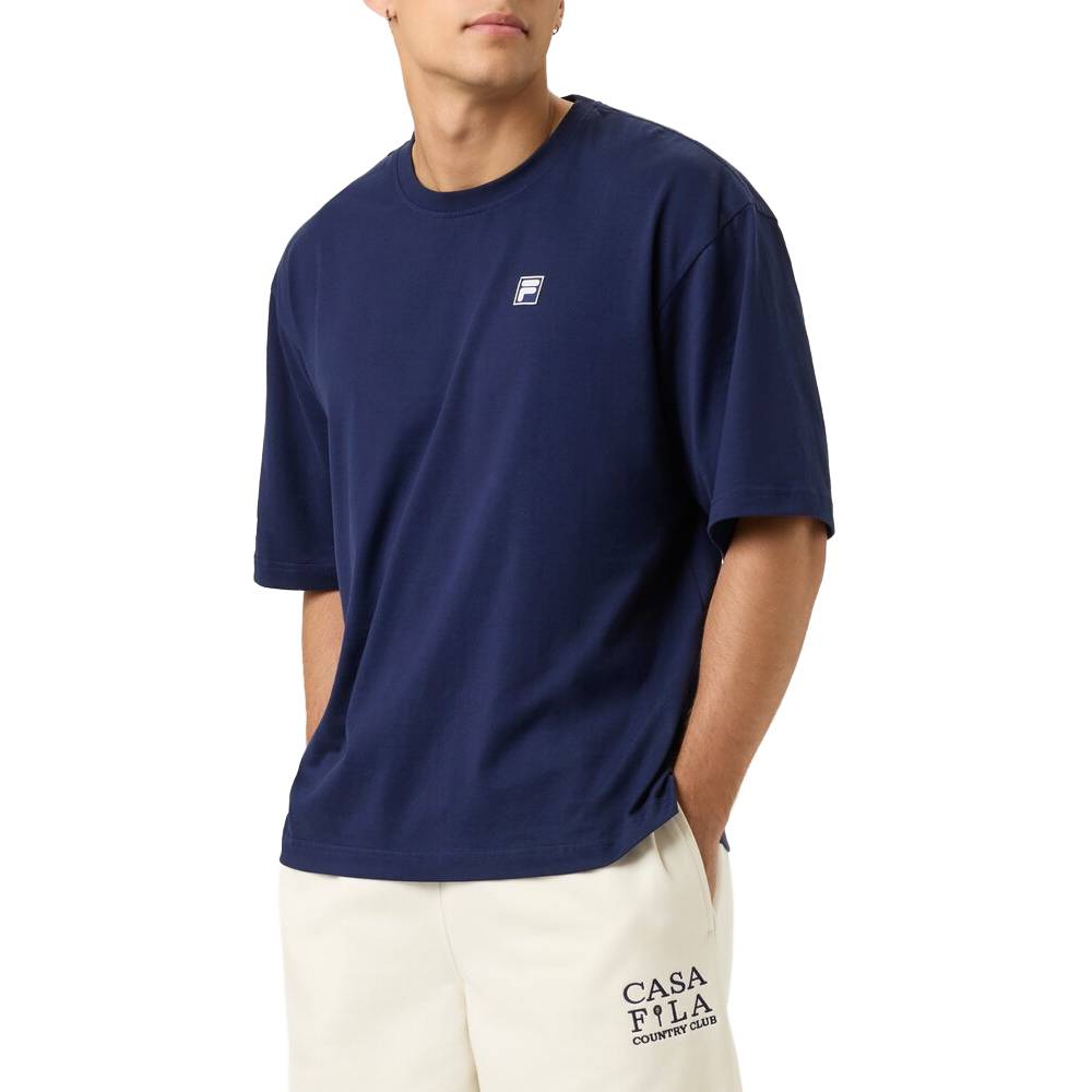 Fila Unisex Country Club Racquet Box Tee Top - Comfortable Cotton T-Shirt for Tennis & Casual Wear (Fila Navy) - Perfect for Sports, Gym, and Everyday Outfits
