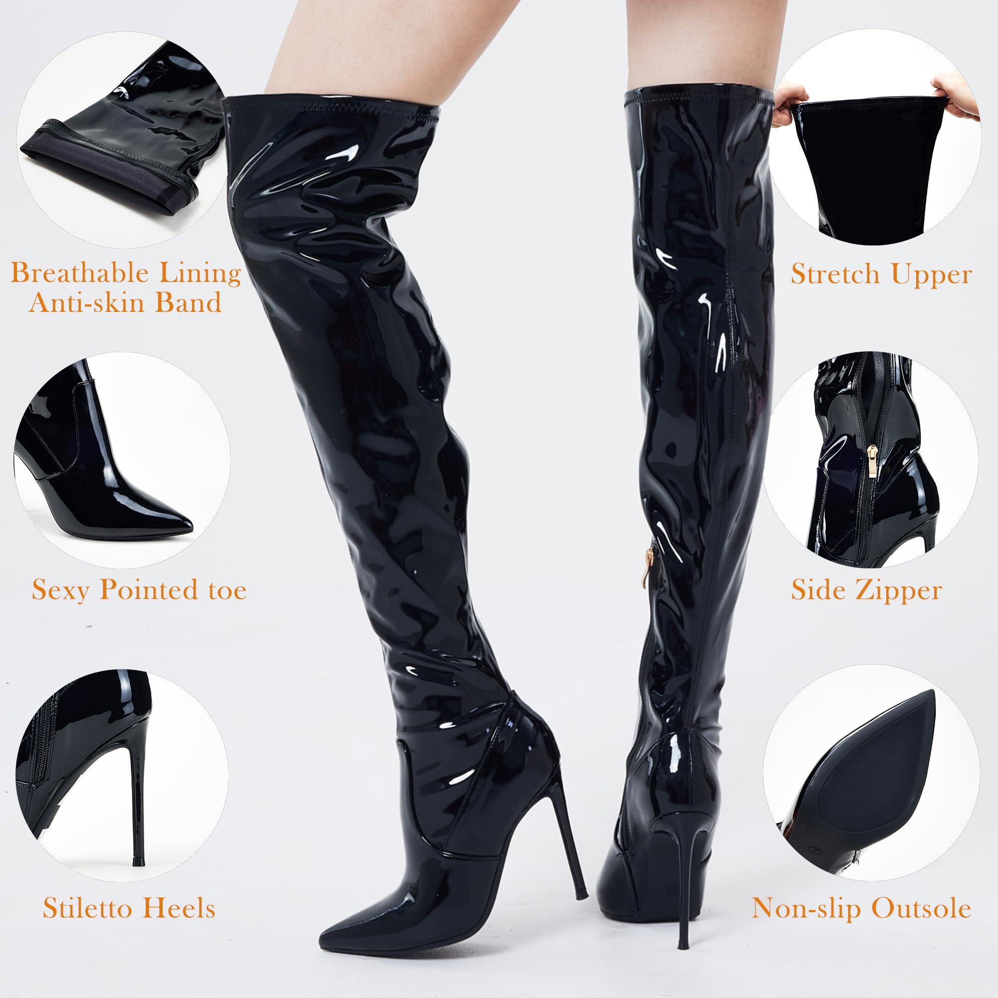 GENSHUO Women's Sexy Over The Knee Boots - Suede Thigh High Heel Boots with Stretch Fit & Pointed Toe Stiletto for Party, Night Out, and Fashion Outfits