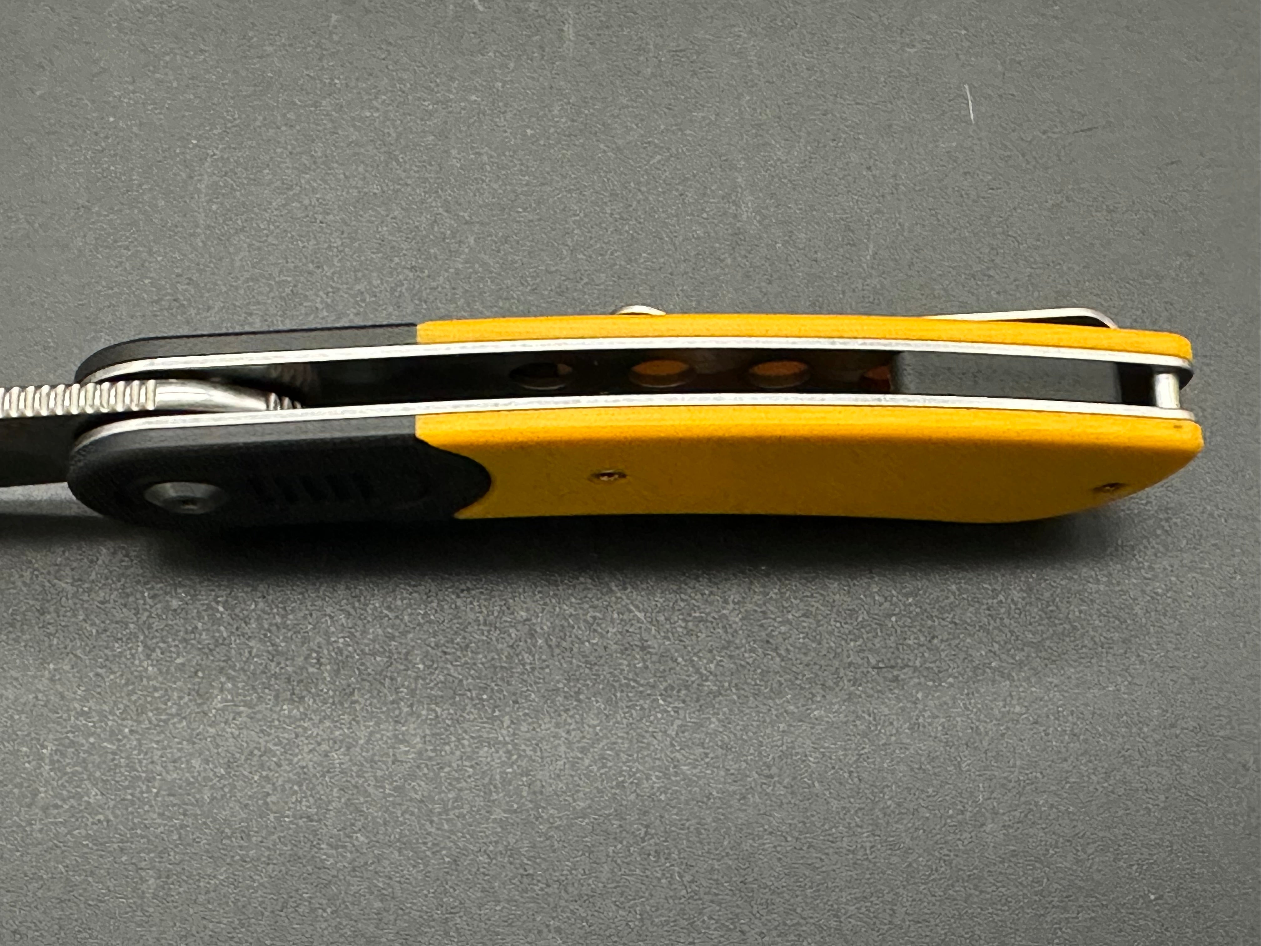 KANSEPT REVERIE Front Flipper Knife - Black & Yellow G10 Handle - EDC Pocket Knife for Outdoor, Camping, and Everyday Carry