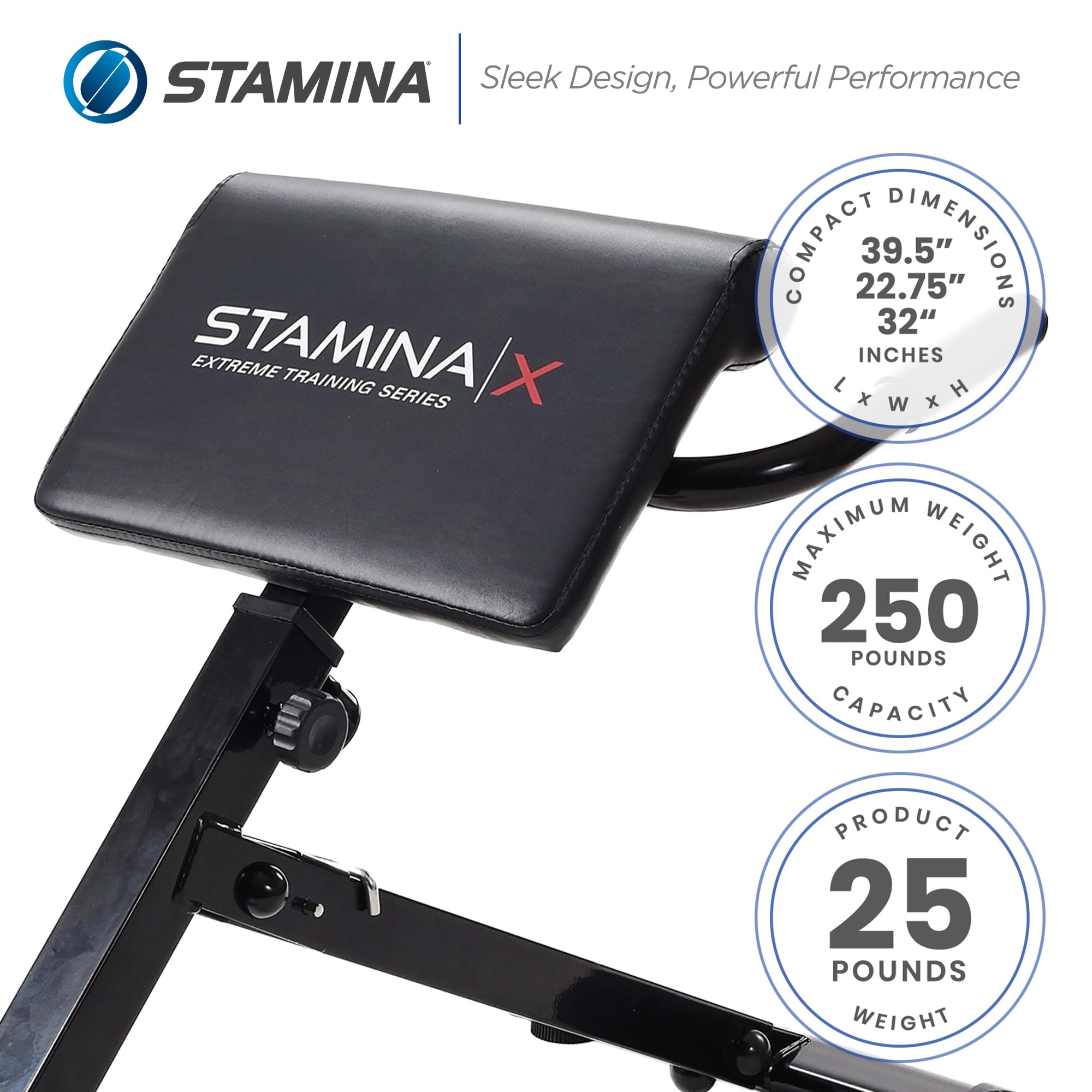 Stamina X Adjustable Ab, Back & Core Strength Training Bench - Hyperextension & Sit-Up Workout Equipment for Home Gym Fitness - Perfect for Full-Body Toning & Strength Building